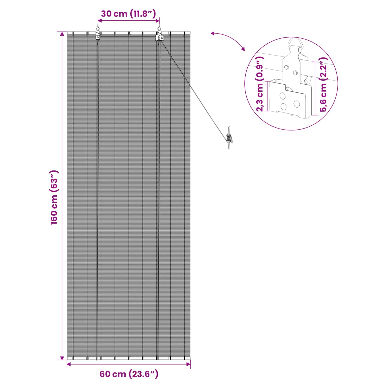vidaXL Roleta Szary 60 x 160 cm Bambus