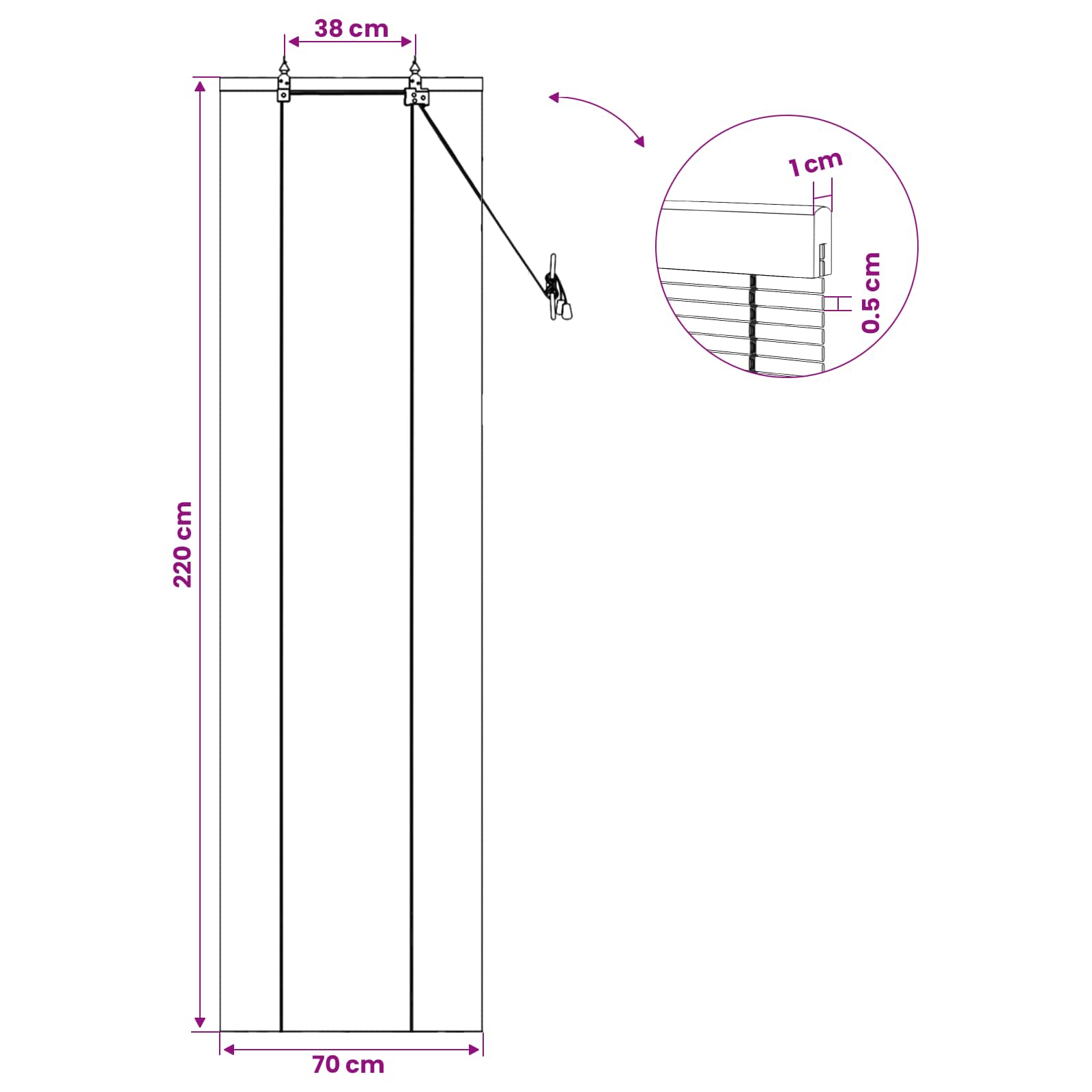 vidaXL Roleta brązowy 70 x 220 cm Bambus