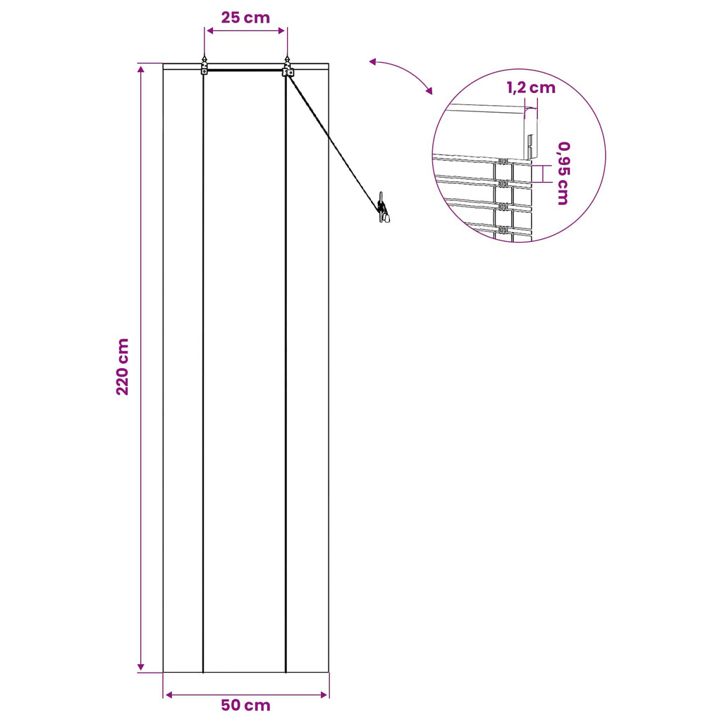 vidaXL Roleta natura 50 x 220 cm Bambus
