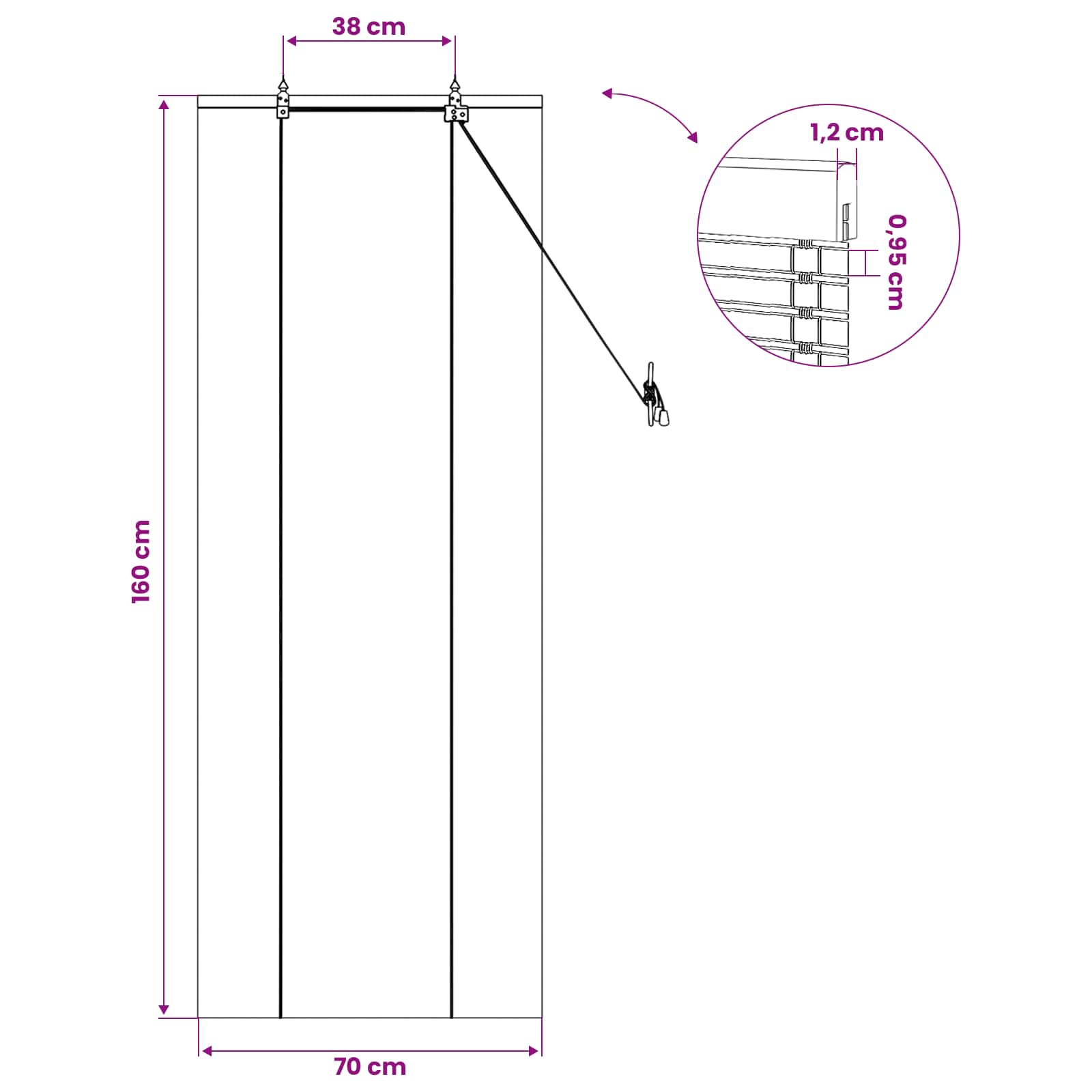 vidaXL Roleta natura 70 x 160 cm Bambus