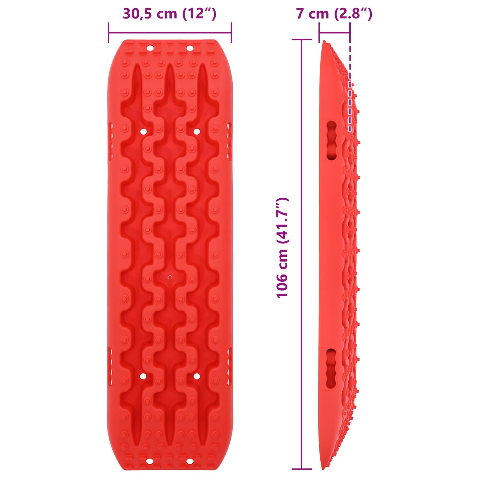 vidaXL Deska trakcyjna 2 pcs czerwony 106 x 30,5 x 7 cm
