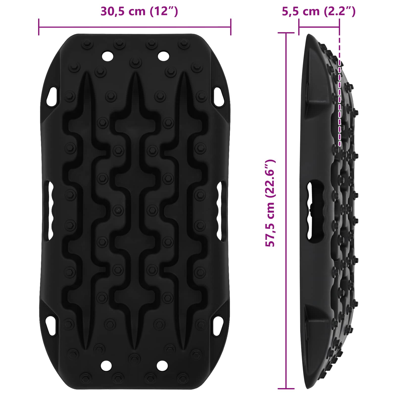 vidaXL Deska trakcyjna 2 pcs Czarny 57,5x30,5x5,5 cm Wzmocniony nylon