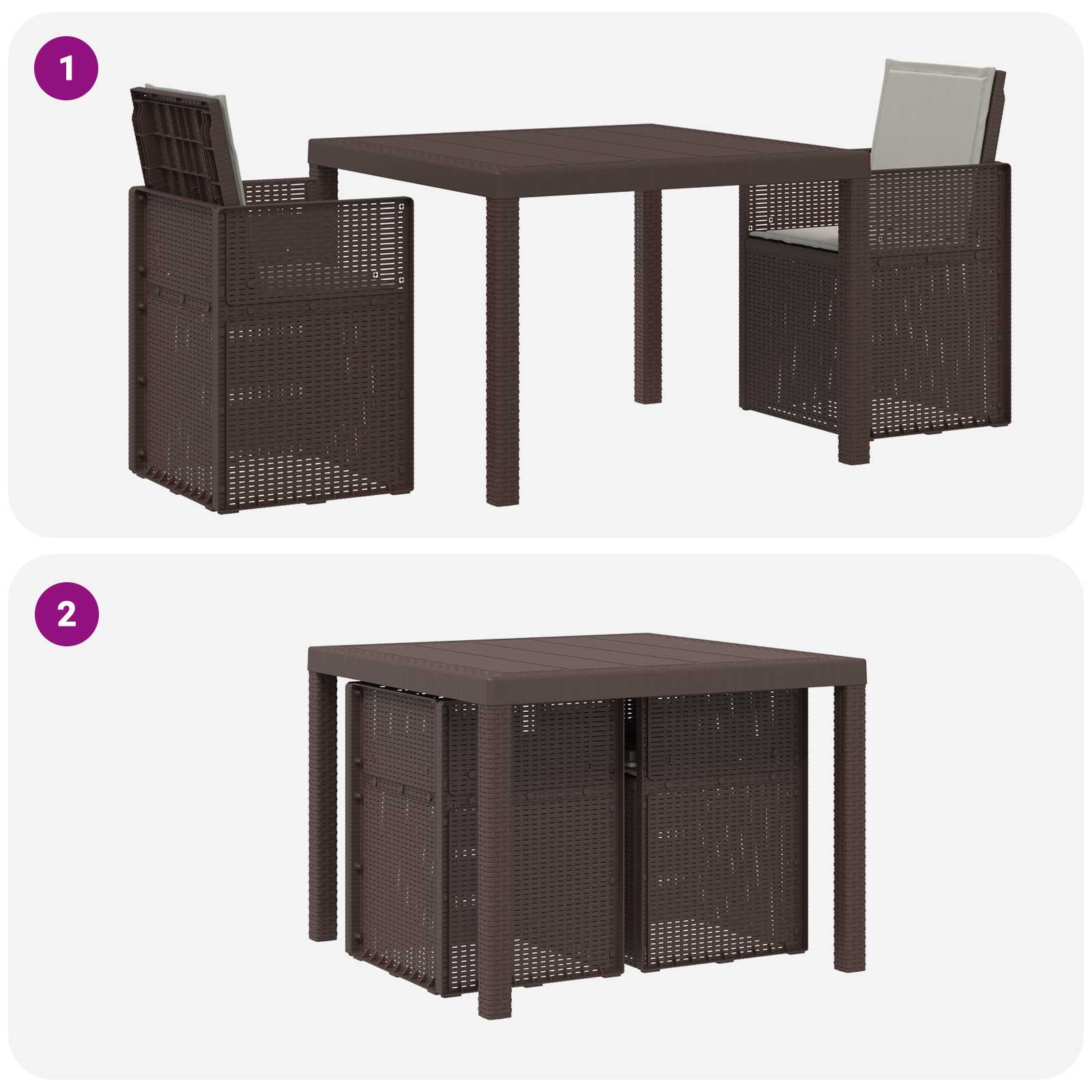 vidaXL Zestaw do jadalni w ogrodzie 3 pcs Brązowy i jasnoszary PP