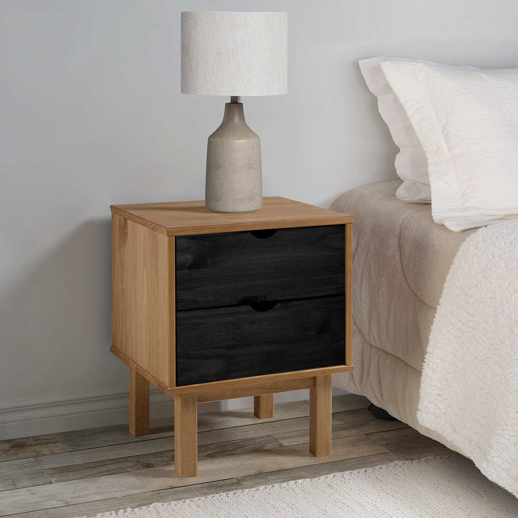 vidaXL Stolik nocny OTTA Czarny 45 x 39 x 57 cm Lite drewno sosnowe