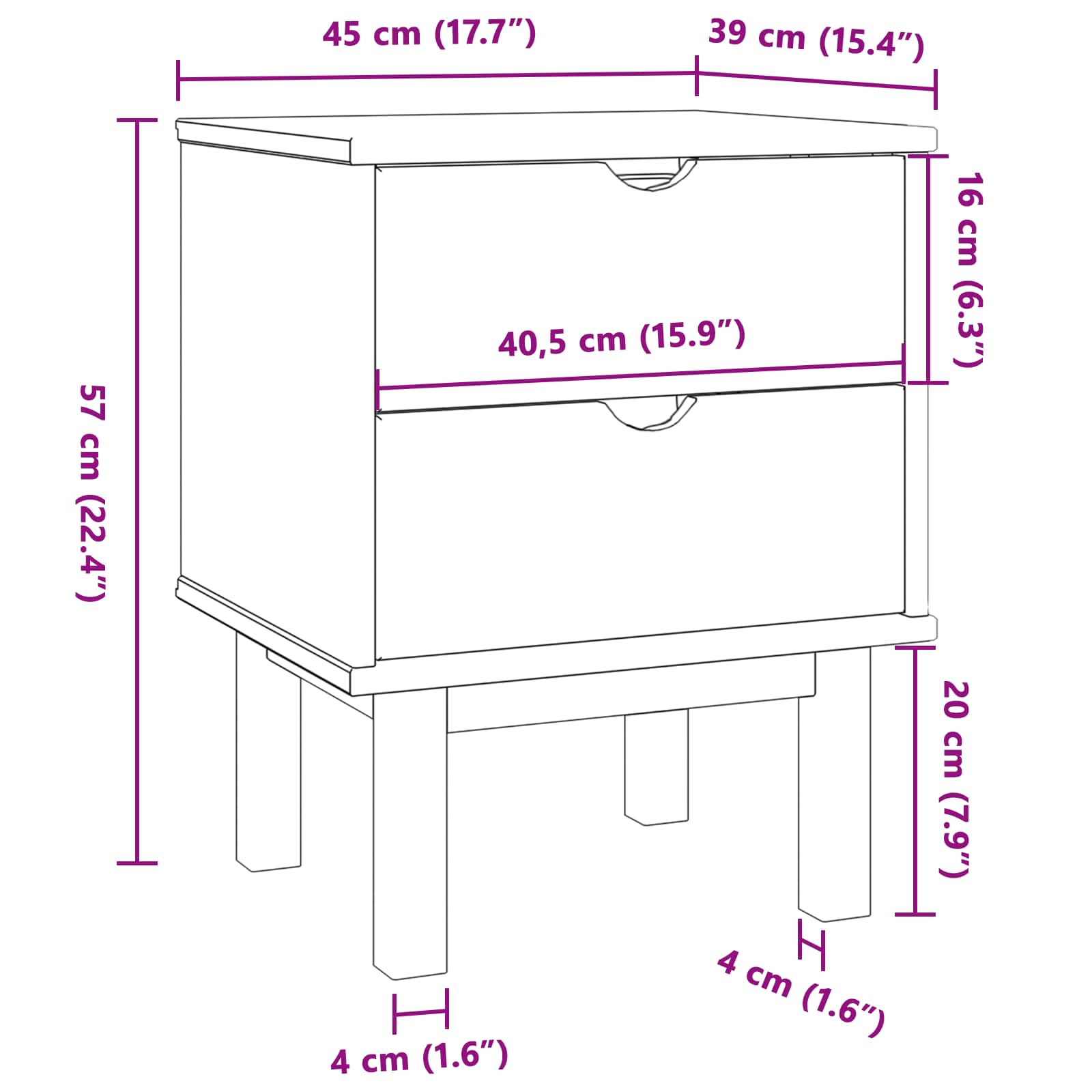 vidaXL Stolik nocny OTTA Czarny 45 x 39 x 57 cm Lite drewno sosnowe