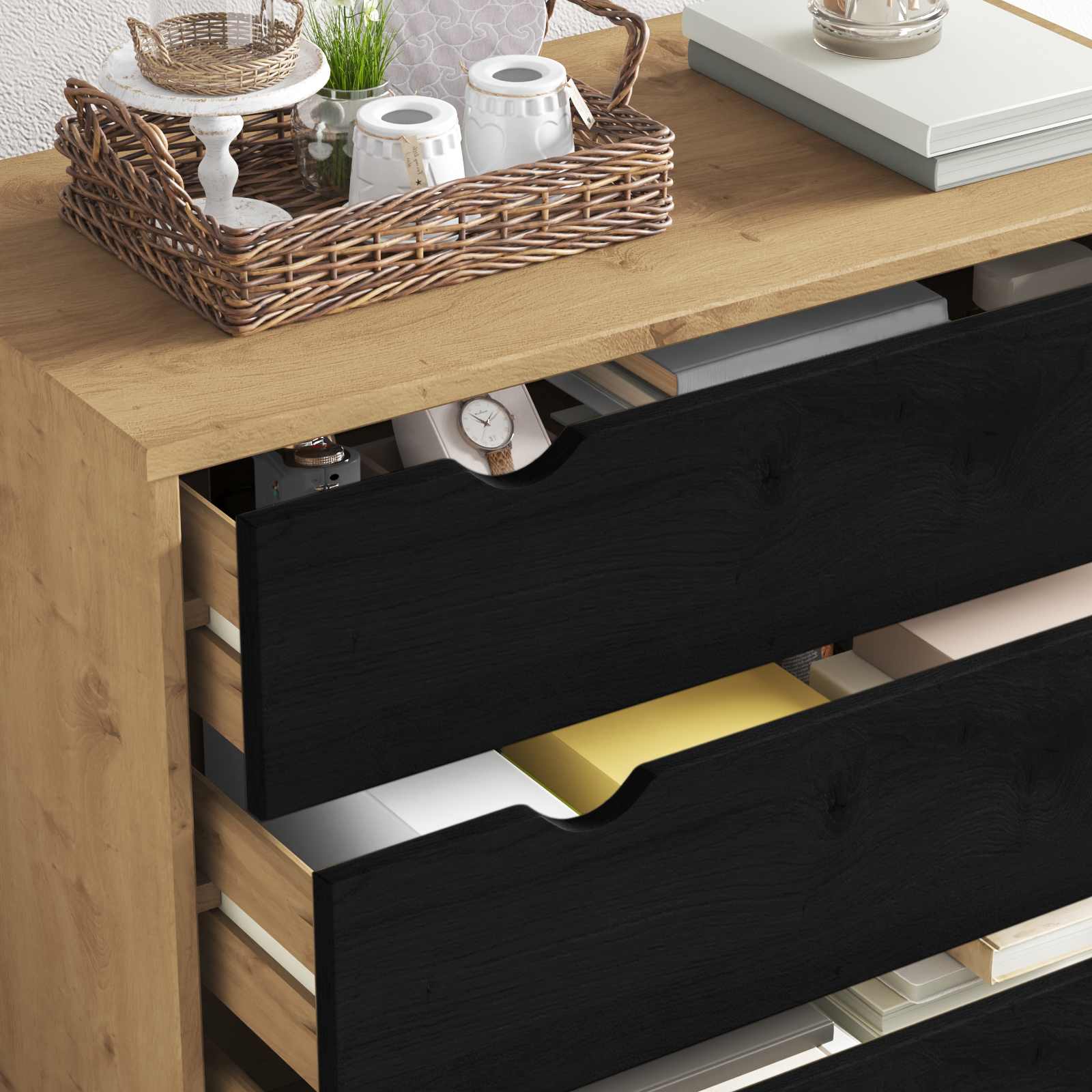 vidaXL Komoda z szufladami z szufladą OTTA Czarny 76,5 x 39,5 x 90 cm