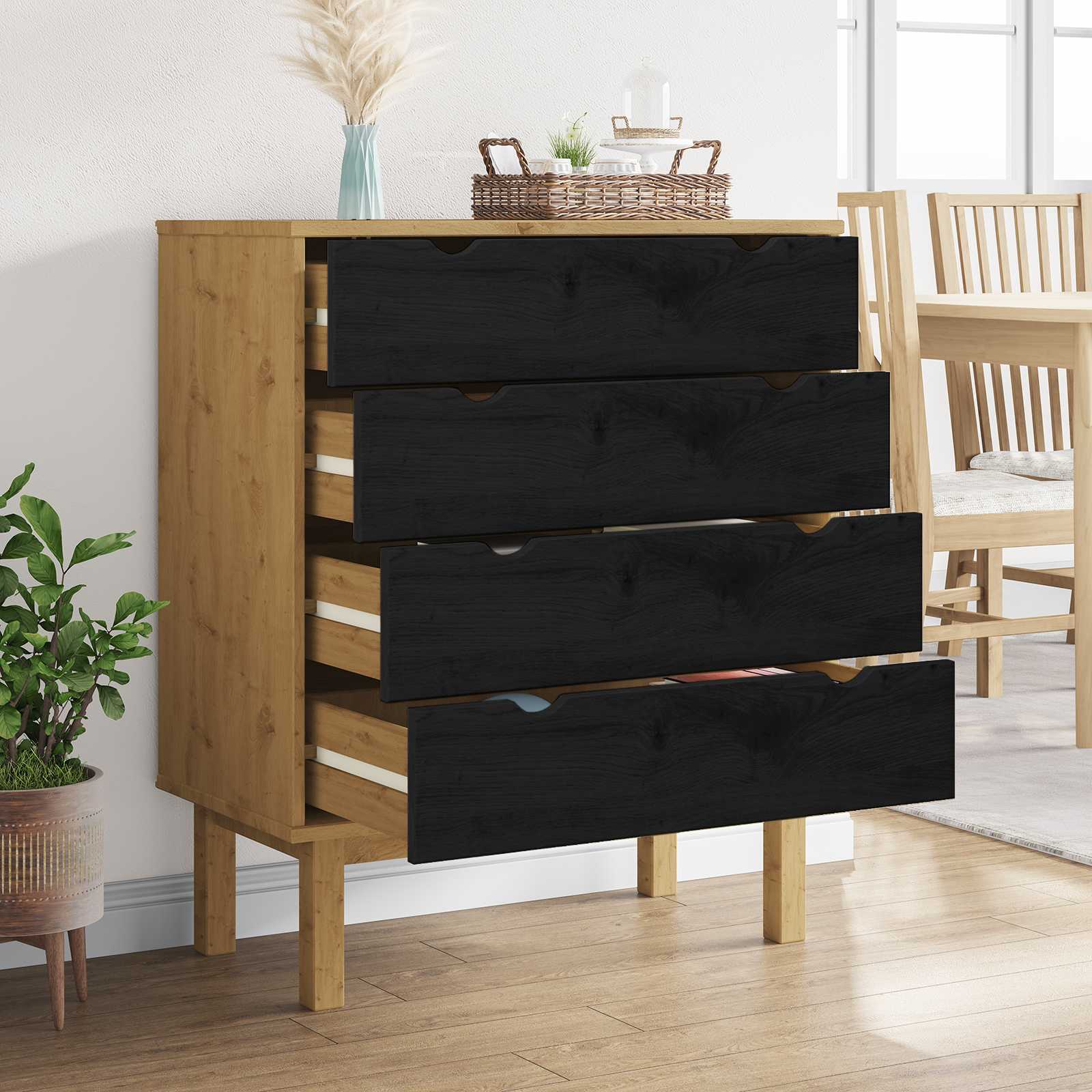 vidaXL Komoda z szufladami z szufladą OTTA Czarny 76,5 x 39,5 x 90 cm