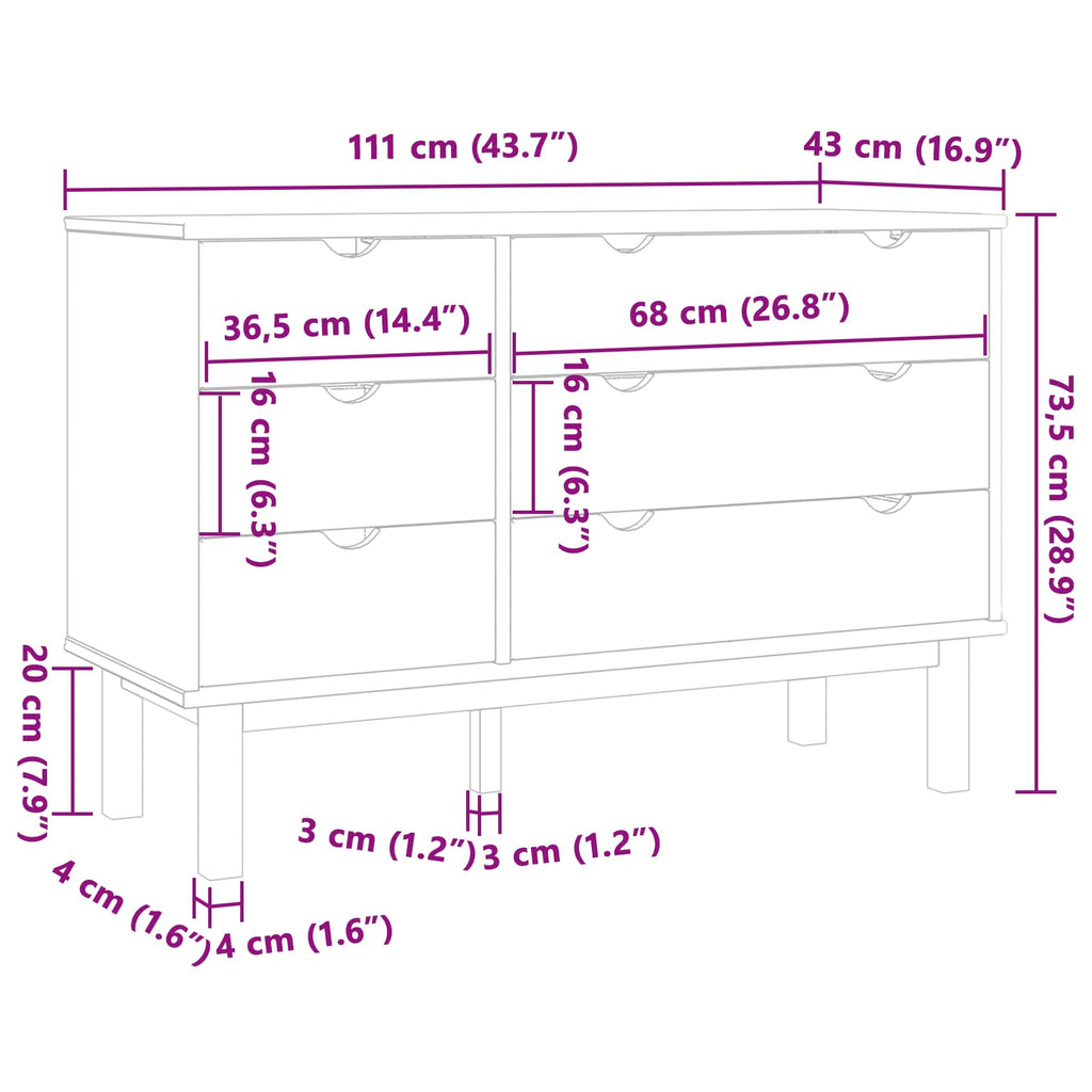 vidaXL Szafka z Szufladami z szufladą OTTA Czarny 111 x 43 x 73,5 cm