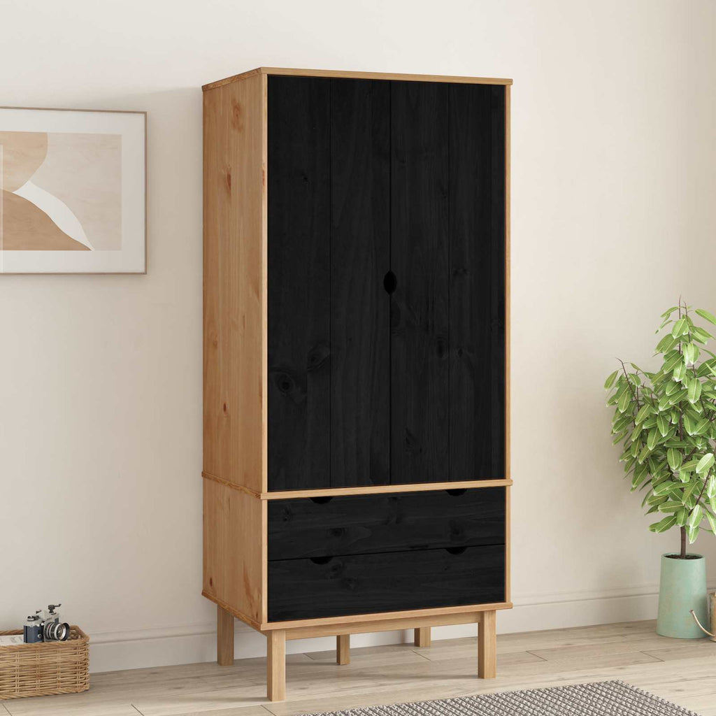 vidaXL Garderoba OTTA Czarny 76,5 x 53 x 172 cm Lite drewno sosnowe