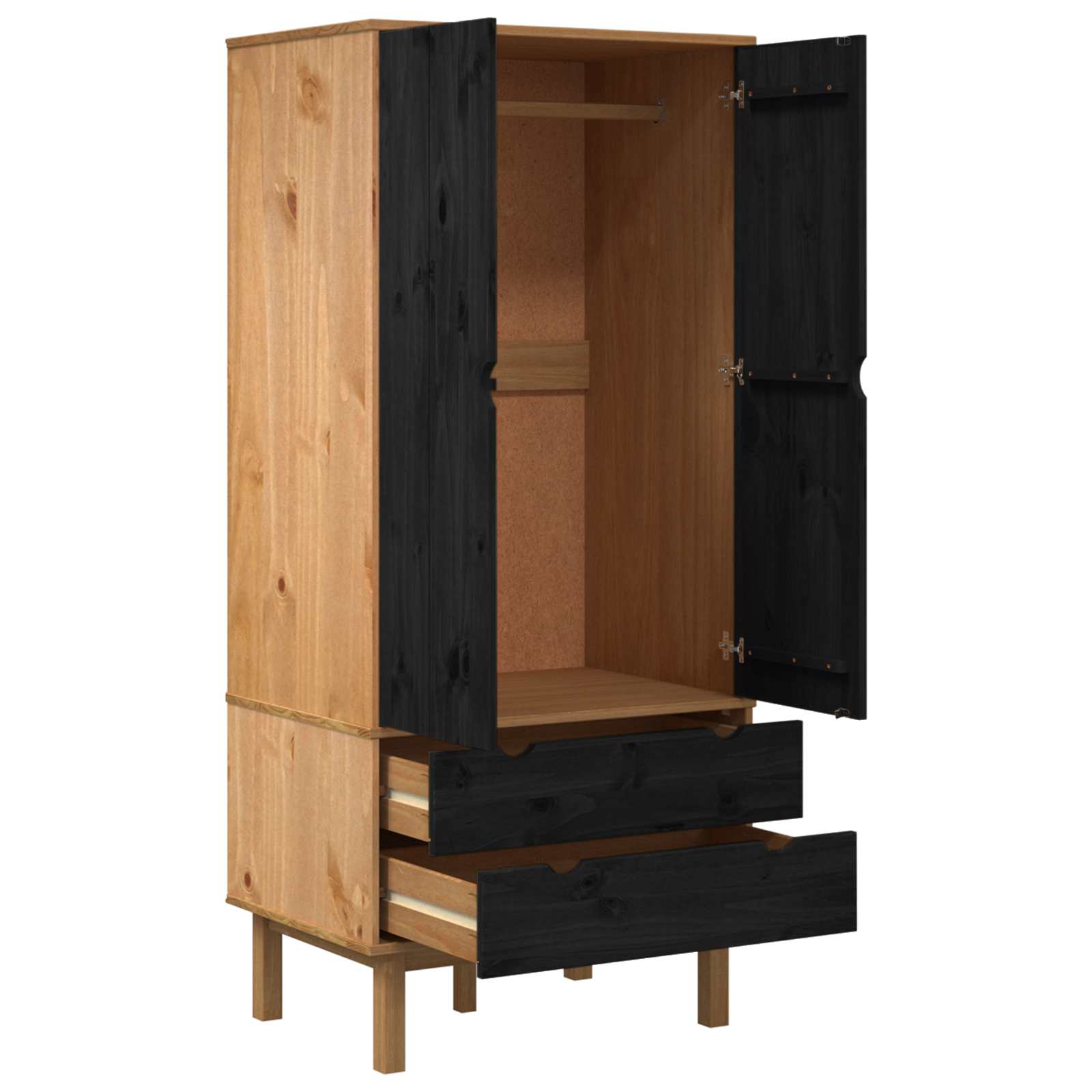 vidaXL Garderoba OTTA Czarny 76,5 x 53 x 172 cm Lite drewno sosnowe