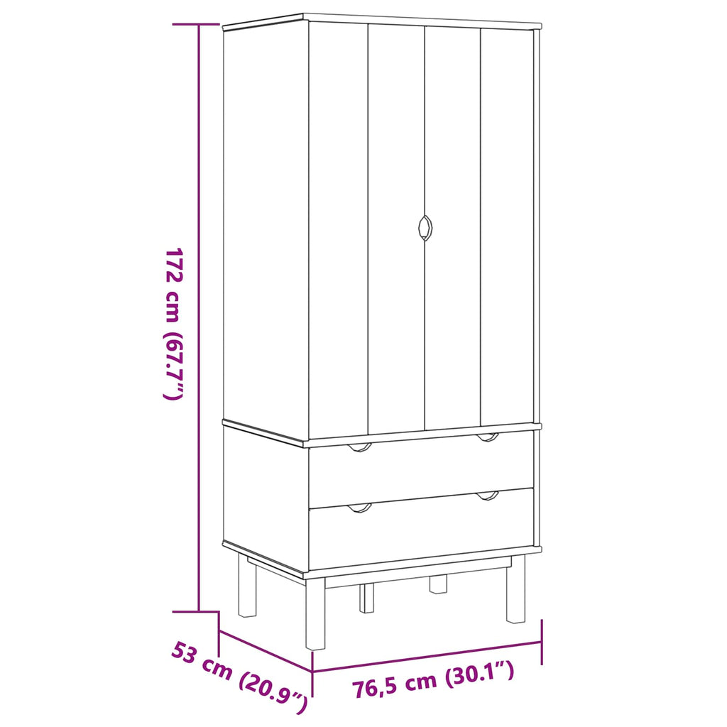 vidaXL Garderoba OTTA Czarny 76,5 x 53 x 172 cm Lite drewno sosnowe