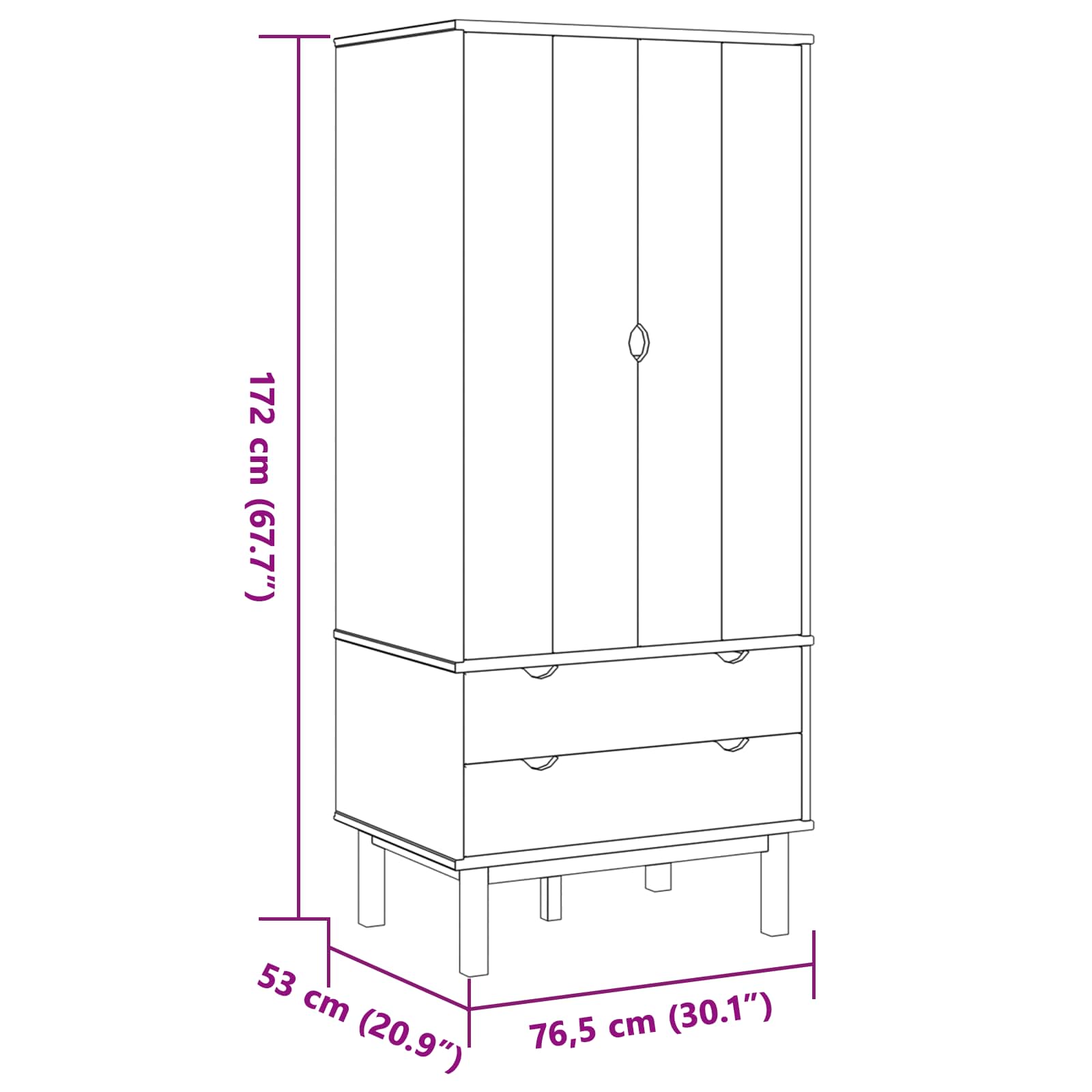 vidaXL Garderoba OTTA Czarny 76,5 x 53 x 172 cm Lite drewno sosnowe