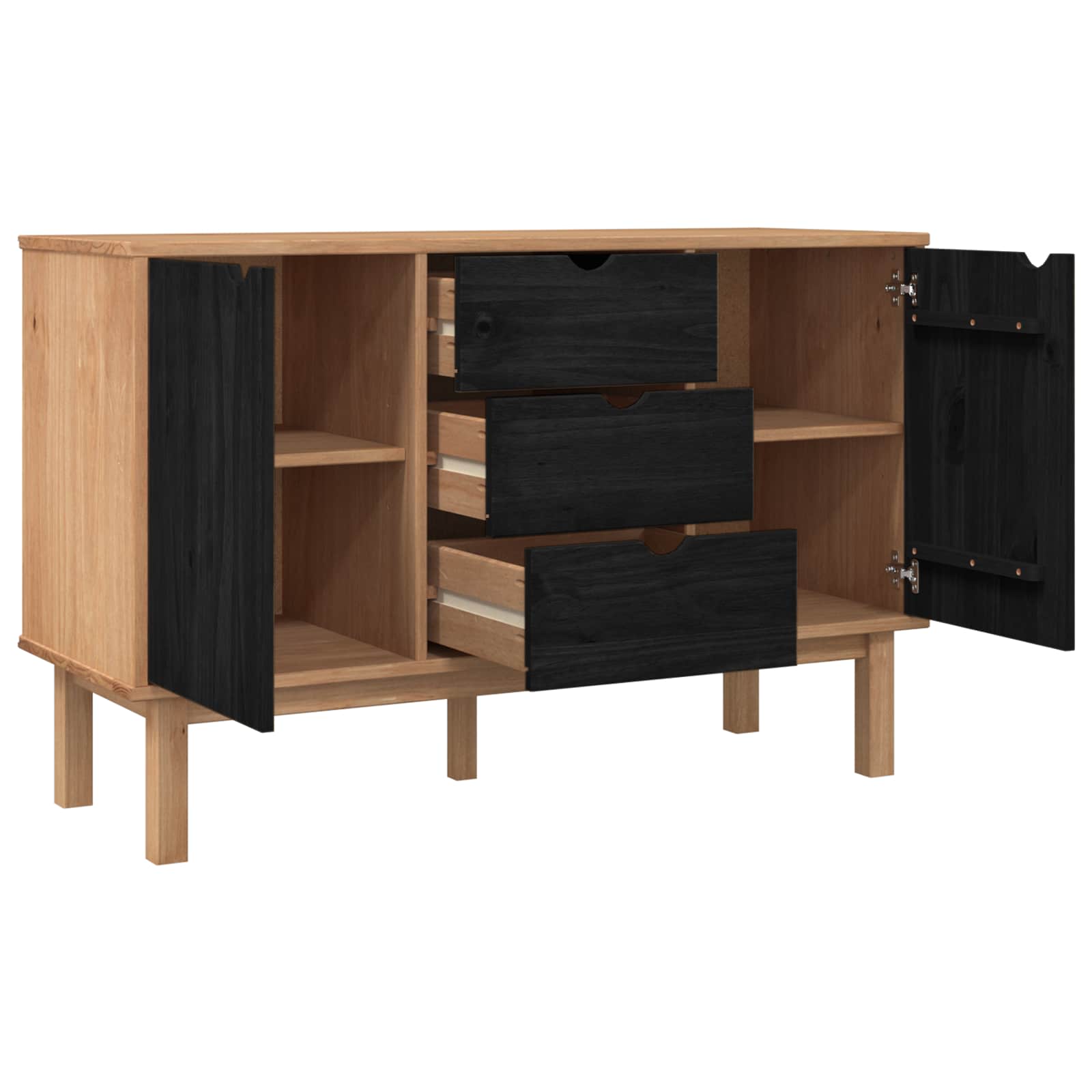 vidaXL Bufet OTTA Czarny 113,5 x 43 x 73 cm Lite drewno sosnowe