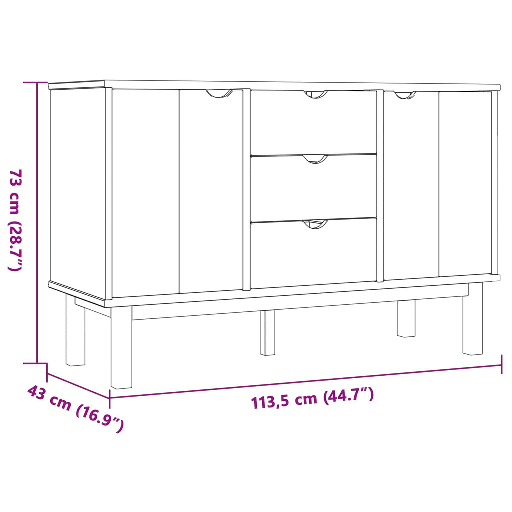 vidaXL Bufet OTTA Czarny 113,5 x 43 x 73 cm Lite drewno sosnowe