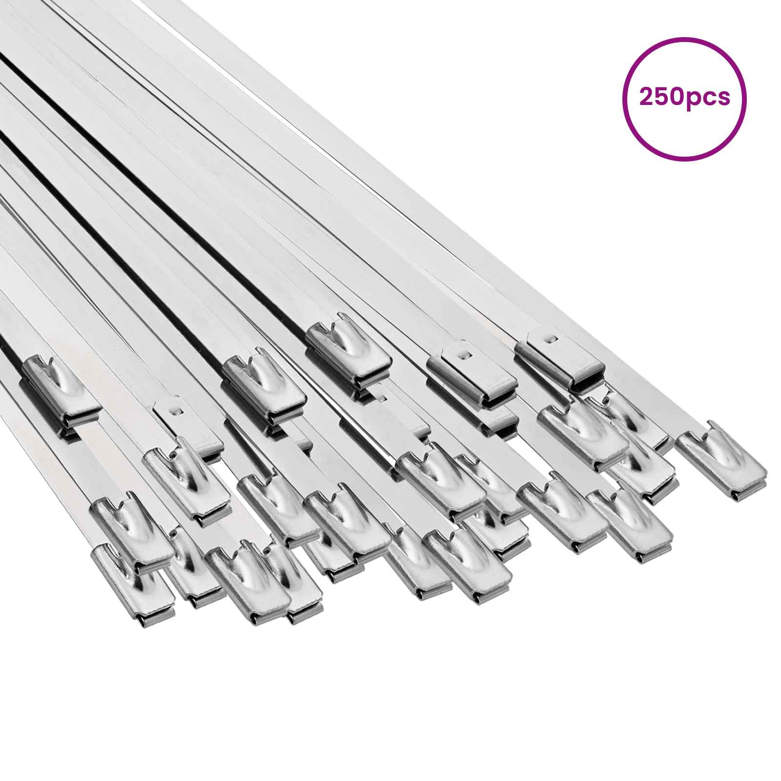 vidaXL Związywacz kablowy 250 szt. 4,6 x 150 mm srebrny