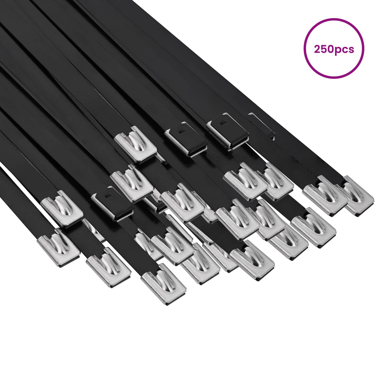 vidaXL Związywacz kablowy 250 szt. 7,9 x 500 mm Czarny