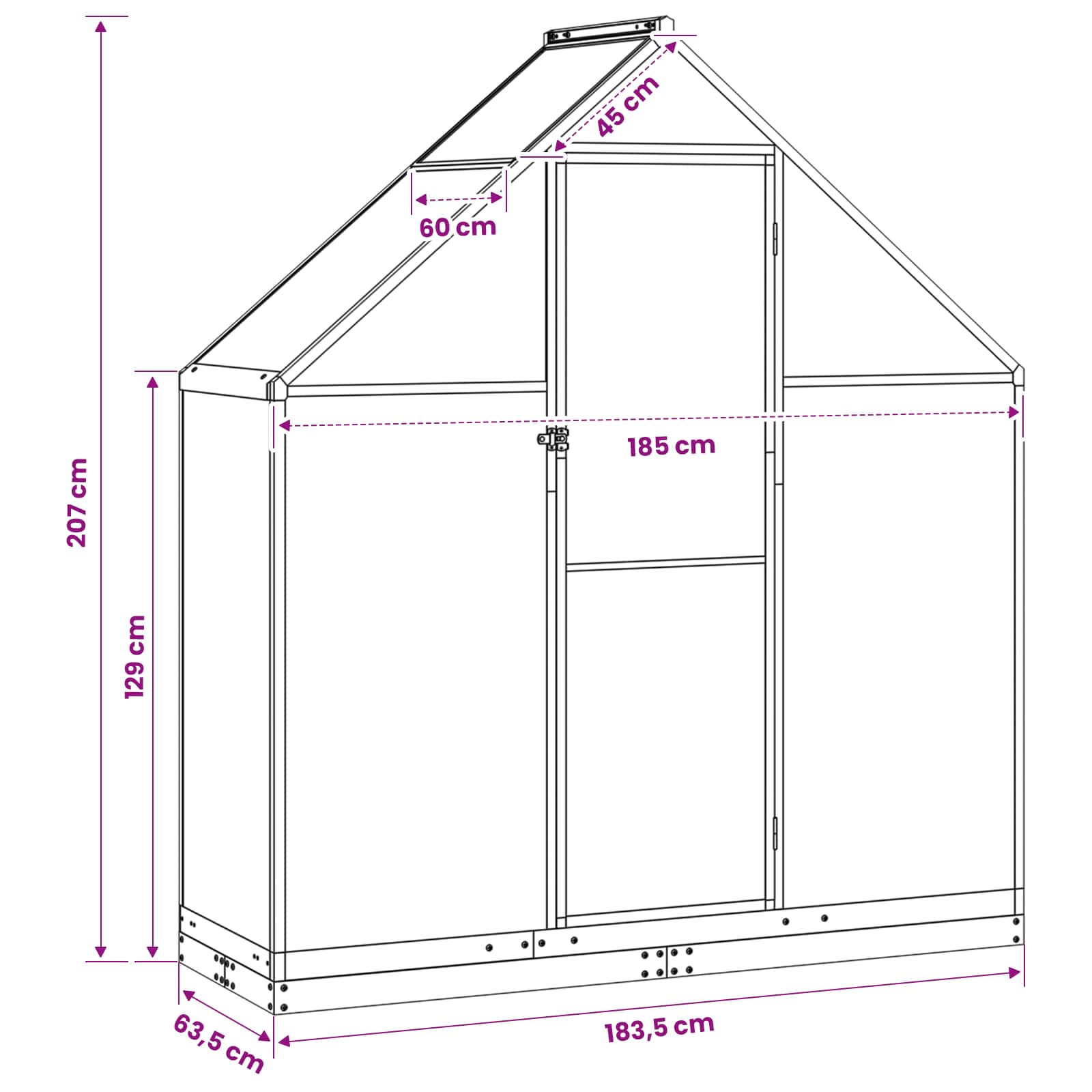 vidaXL Szklarnia Ogrodowa z drzwiami antracytowy 183,5 x 63,5 x 207 cm