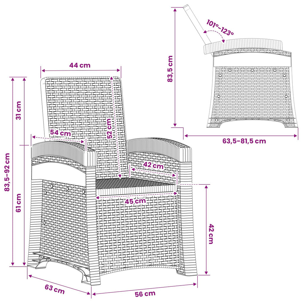 vidaXL Fotel ogrodowy z funkcją leżenia stylizowany na rattan 2 pcs PP