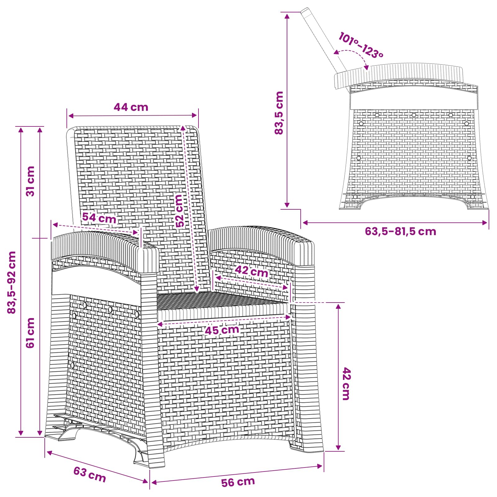 vidaXL Fotel ogrodowy z funkcją leżenia stylizowany na rattan 2 pcs PP