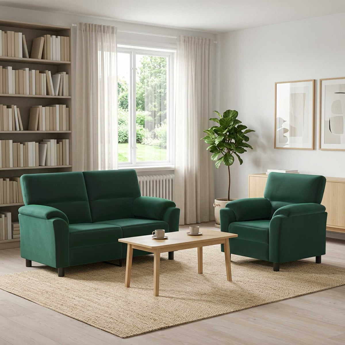 vidaXL Zestaw Sof 2 pcs Ciemnozielony Welur