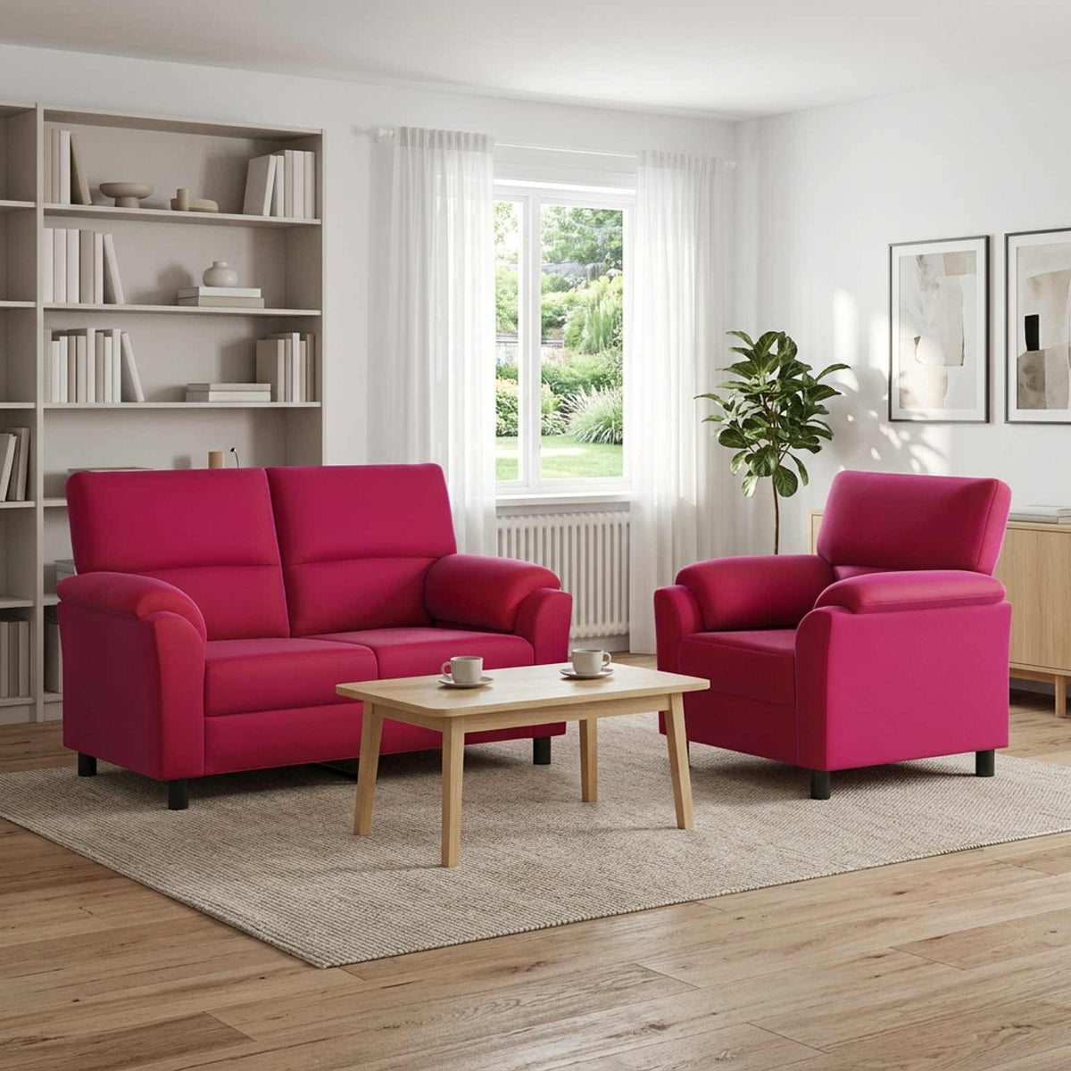 vidaXL Zestaw Sof 2 pcs Czerwone wino Welur