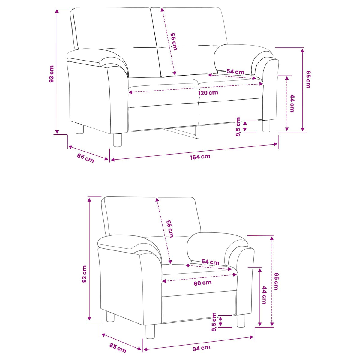vidaXL Zestaw Sof 2 pcs Czerwone wino Welur
