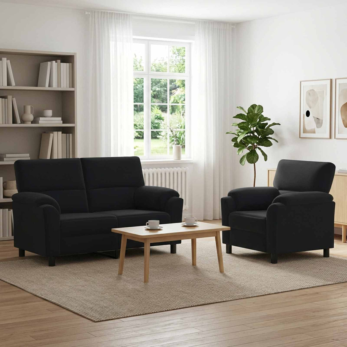 vidaXL Zestaw Sof 2 pcs Czarny Welur