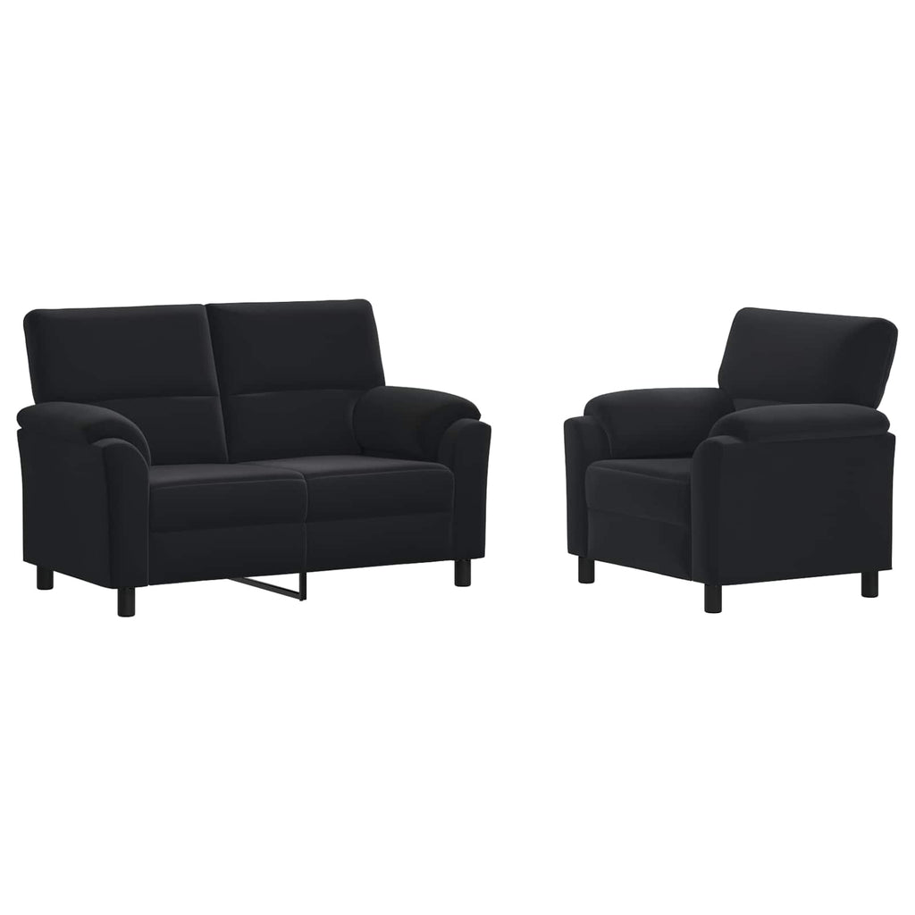 vidaXL Zestaw Sof 2 pcs Czarny Welur