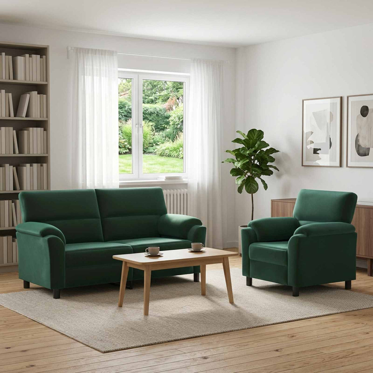 vidaXL Zestaw Sof 2 pcs Ciemnozielony Welur