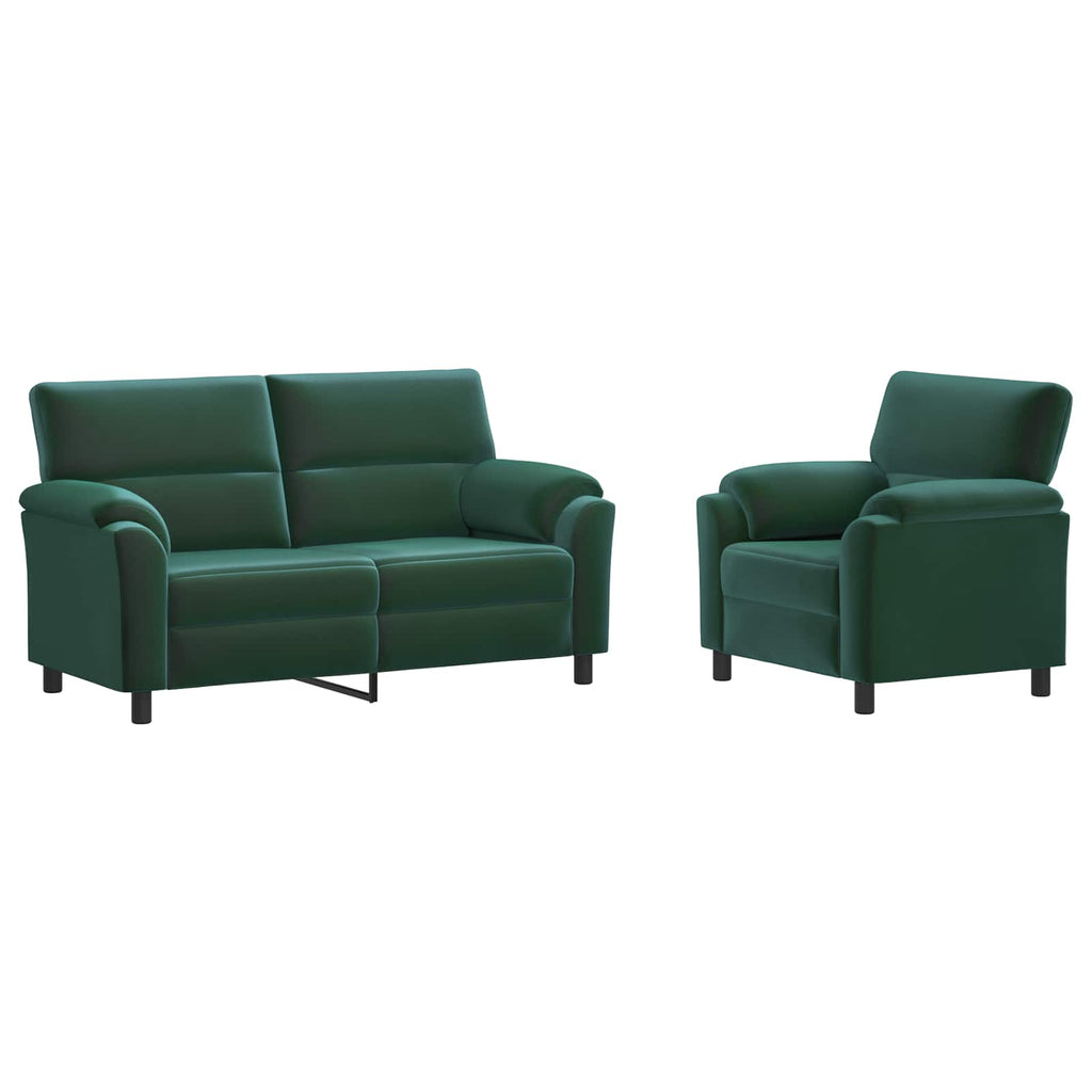 vidaXL Zestaw Sof 2 pcs Ciemnozielony Welur