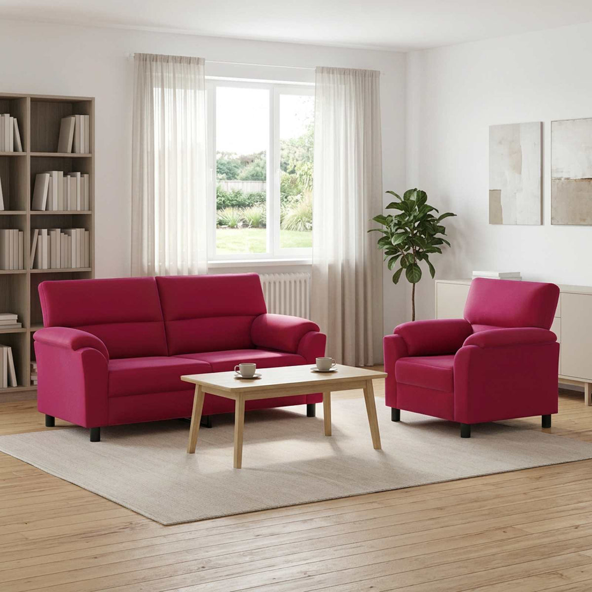 vidaXL Zestaw Sof 2 pcs Czerwone wino Welur