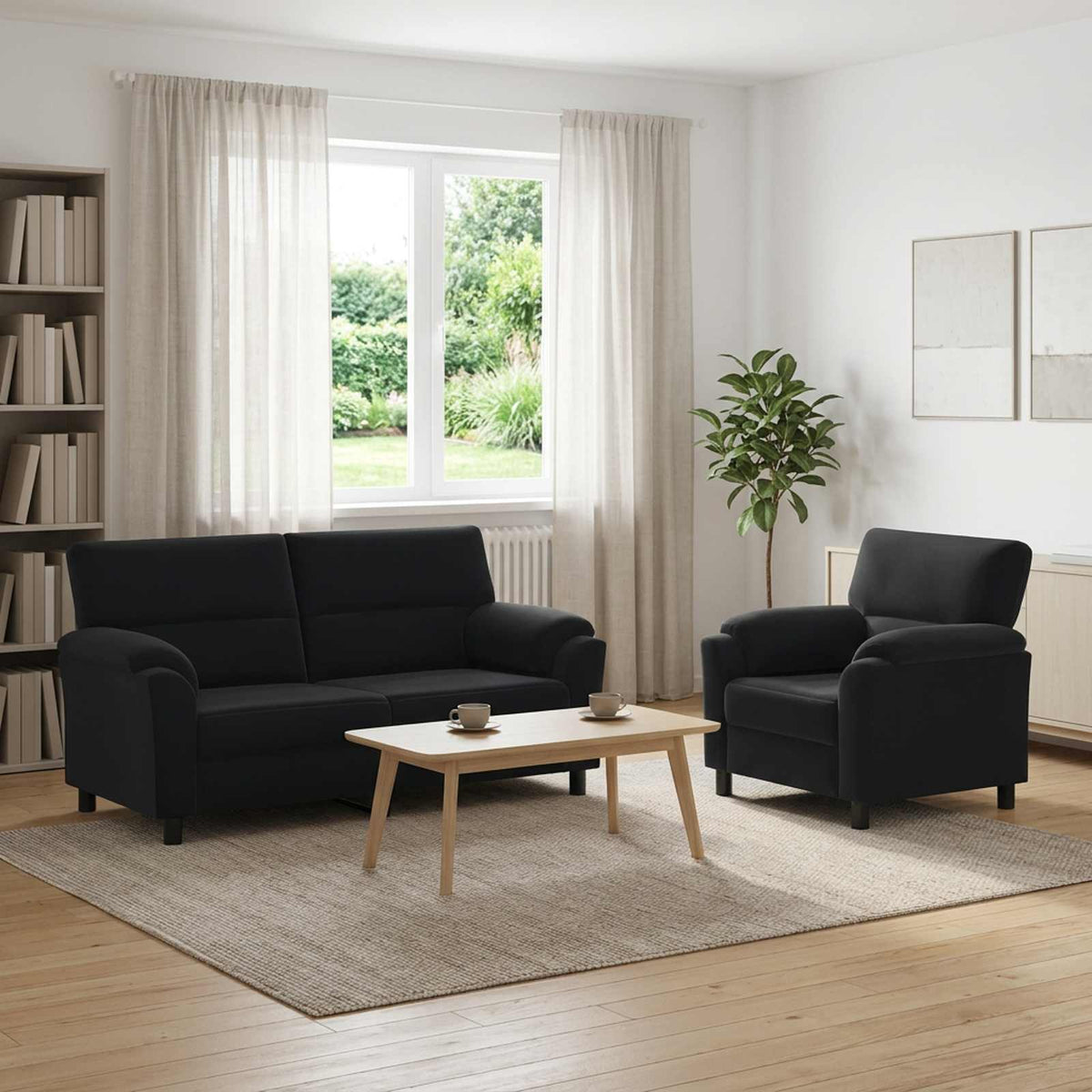 vidaXL Zestaw Sof 2 pcs Czarny Welur