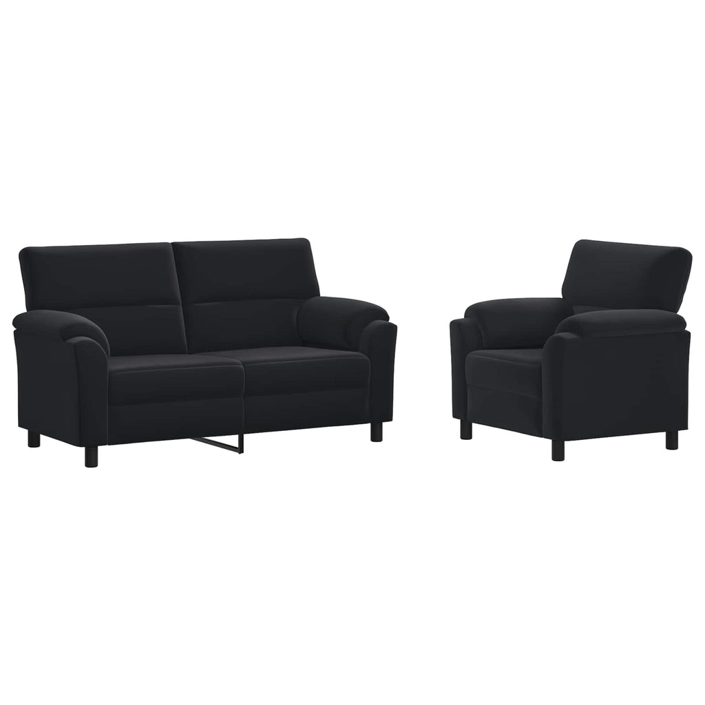 vidaXL Zestaw Sof 2 pcs Czarny Welur