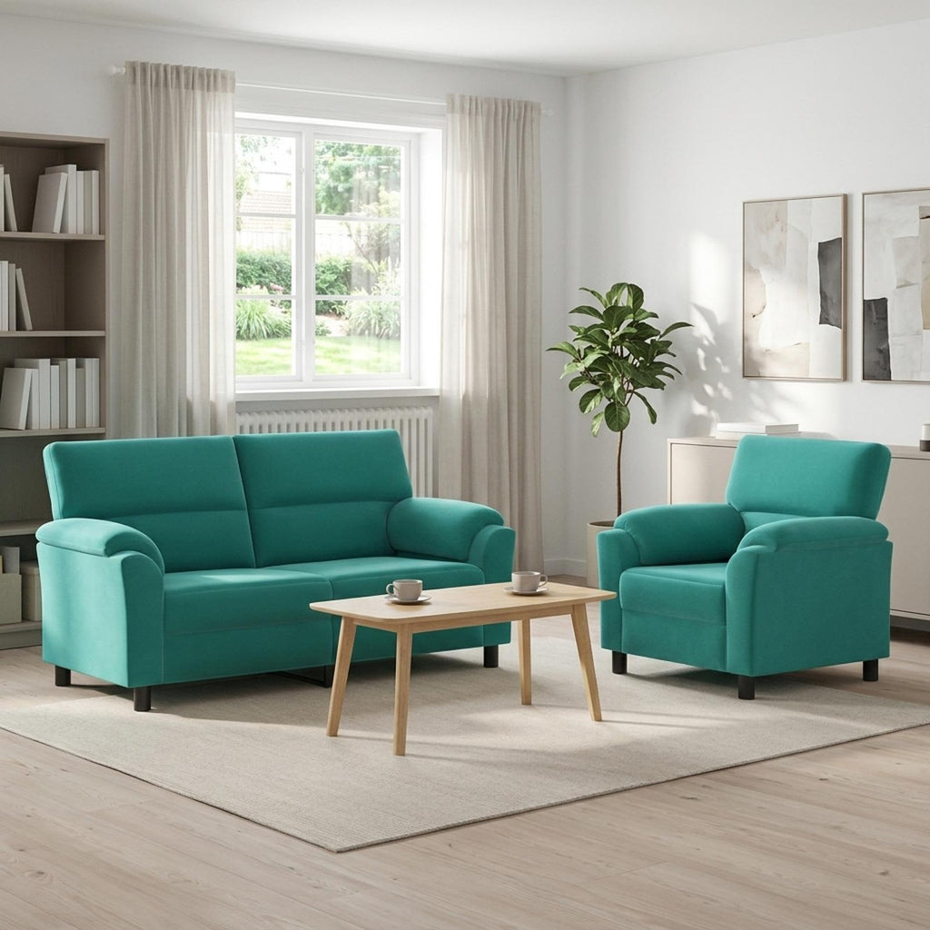 vidaXL Zestaw Sof 2 pcs Turkusowy Welur