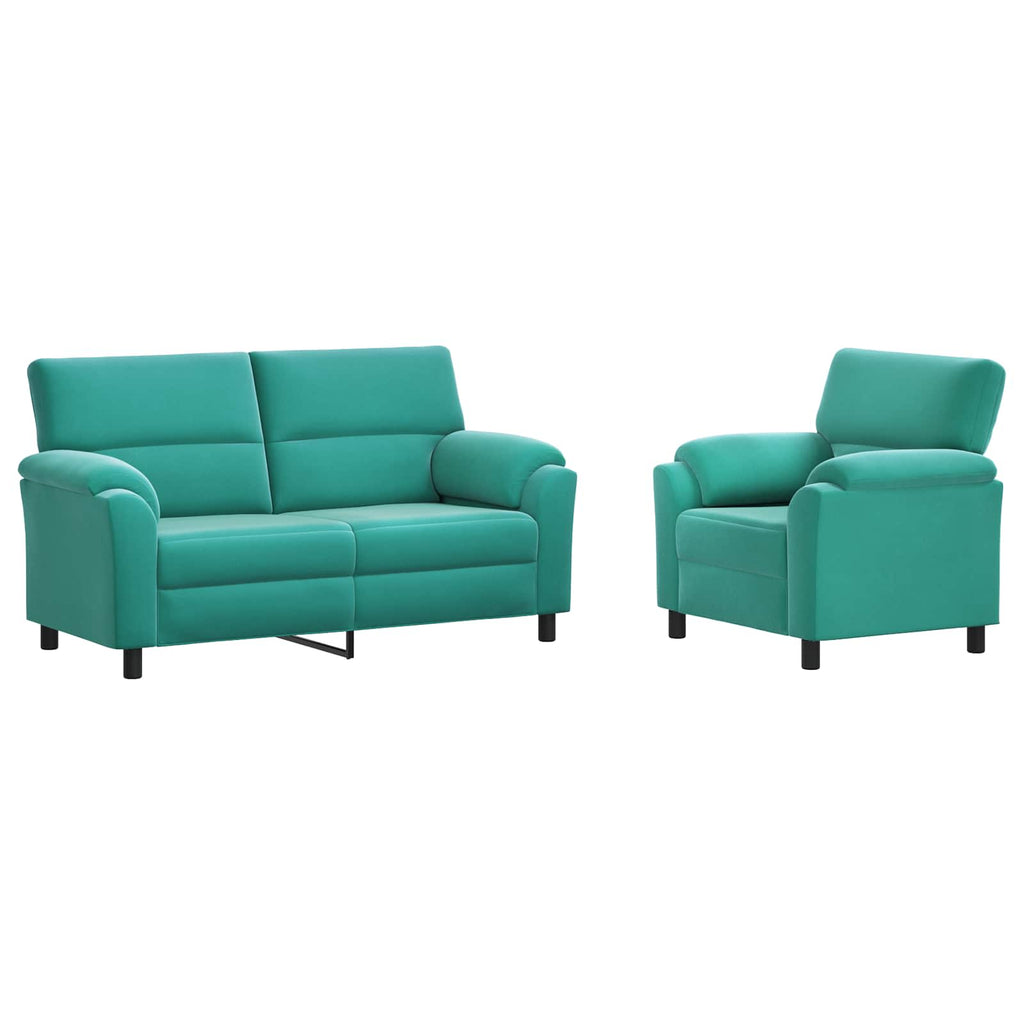 vidaXL Zestaw Sof 2 pcs Turkusowy Welur