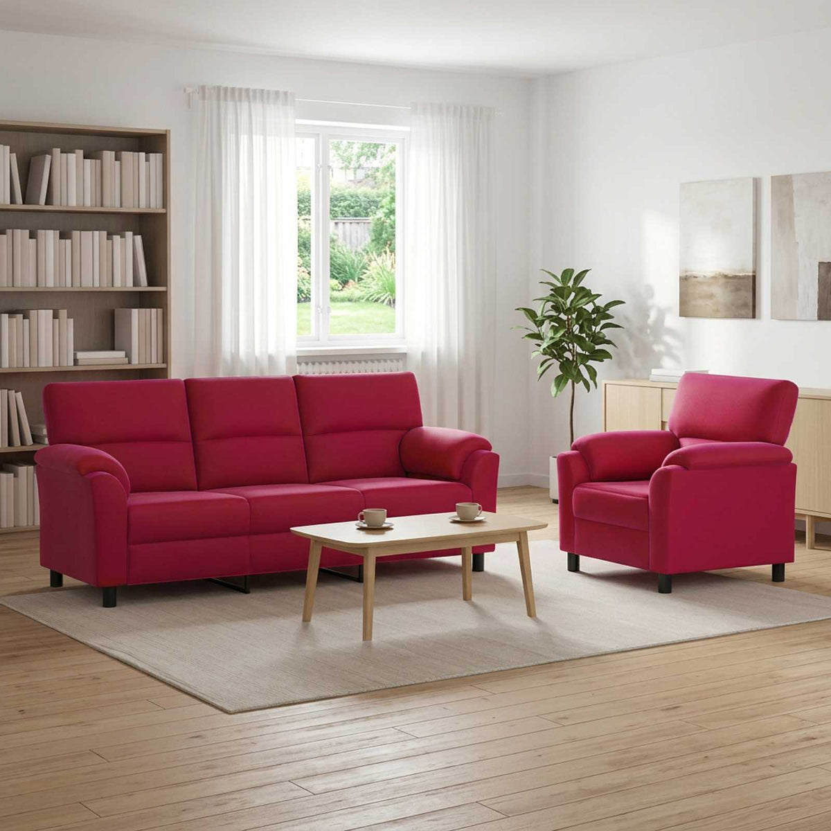 vidaXL Zestaw Sof 2 pcs Czerwone wino Welur