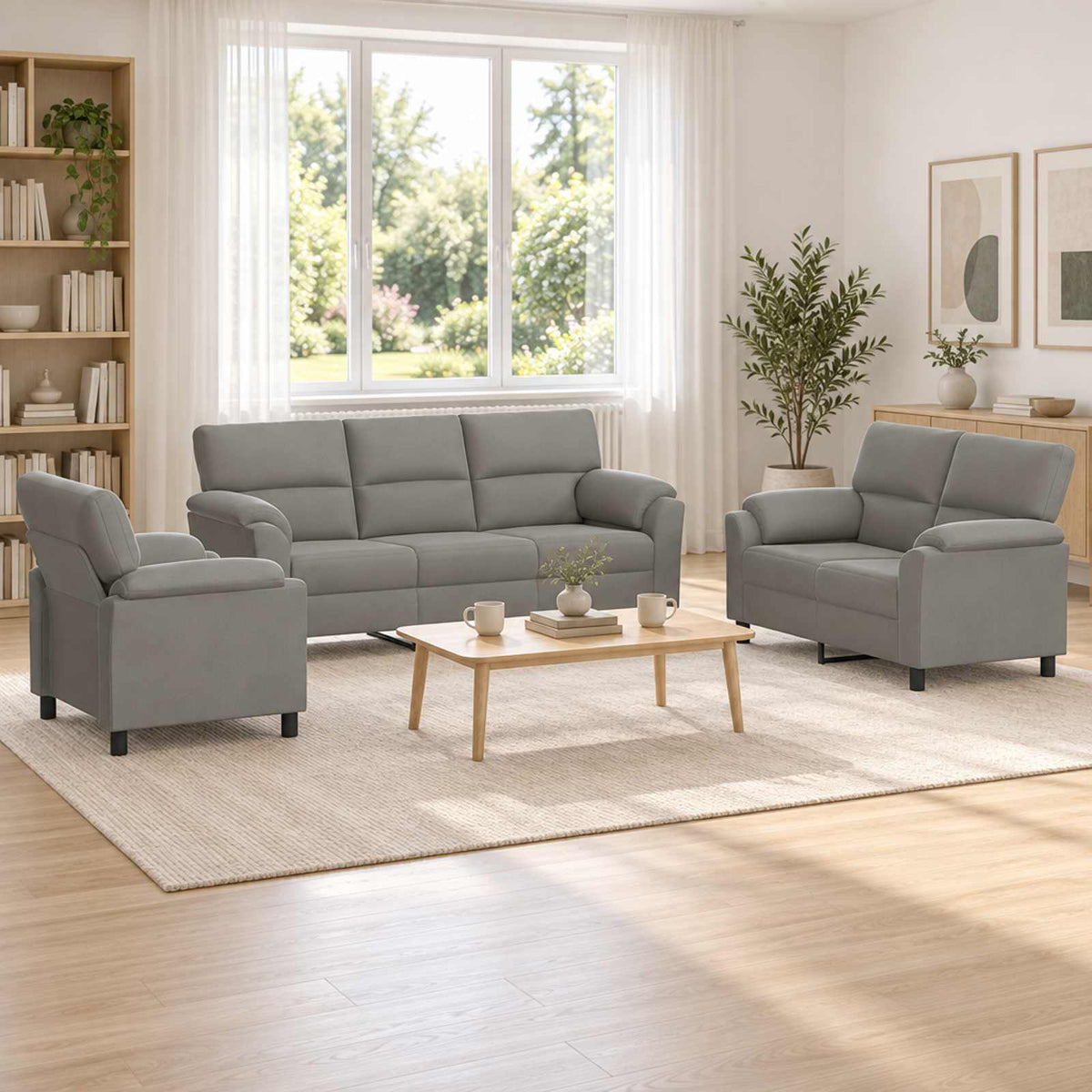vidaXL Zestaw Sof 3 pcs jasnoszary Welur