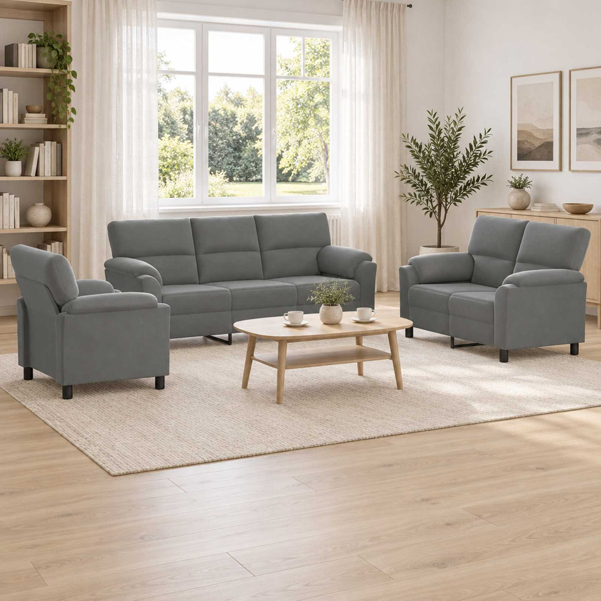 vidaXL Zestaw Sof 3 pcs ciemnoszary Welur