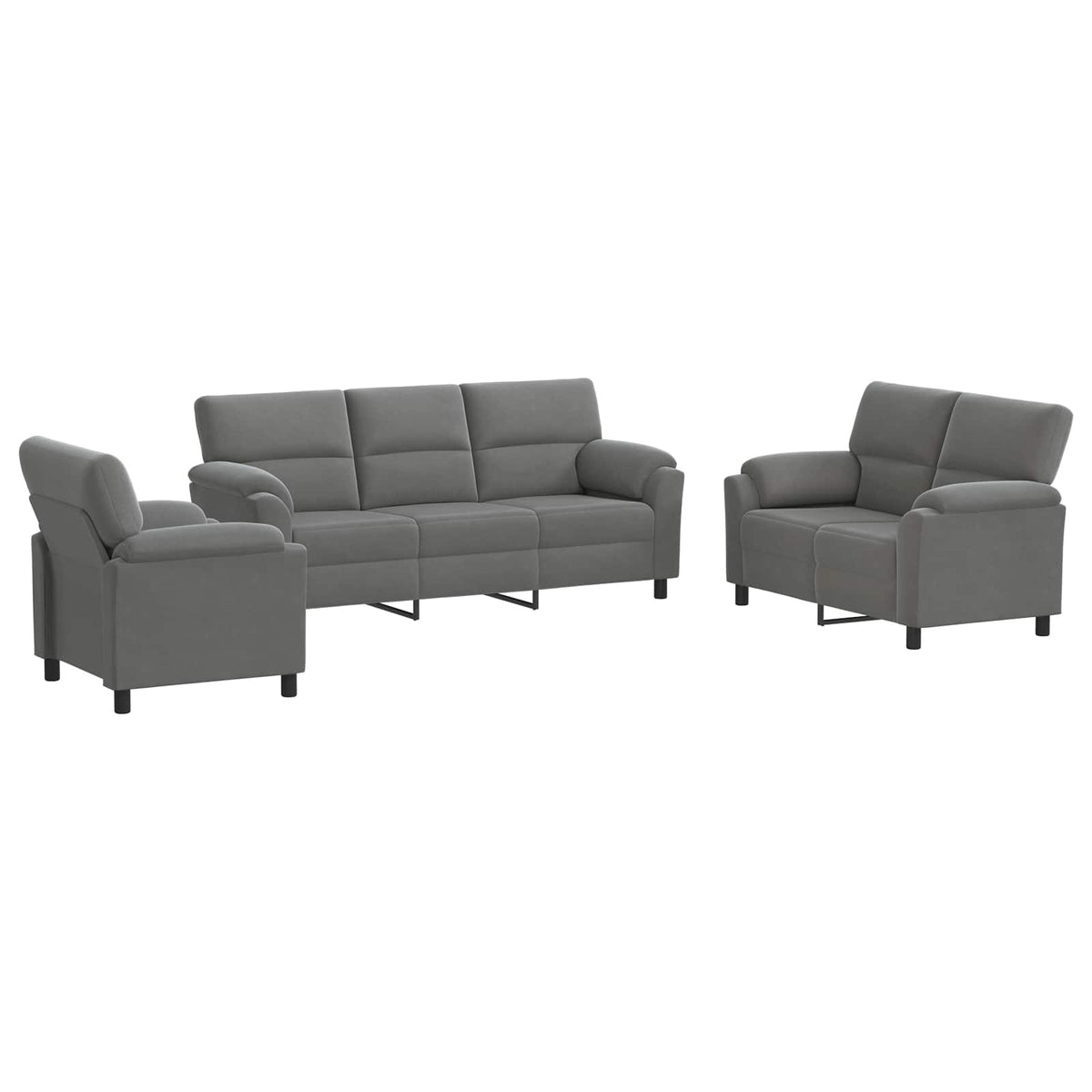 vidaXL Zestaw Sof 3 pcs ciemnoszary Welur