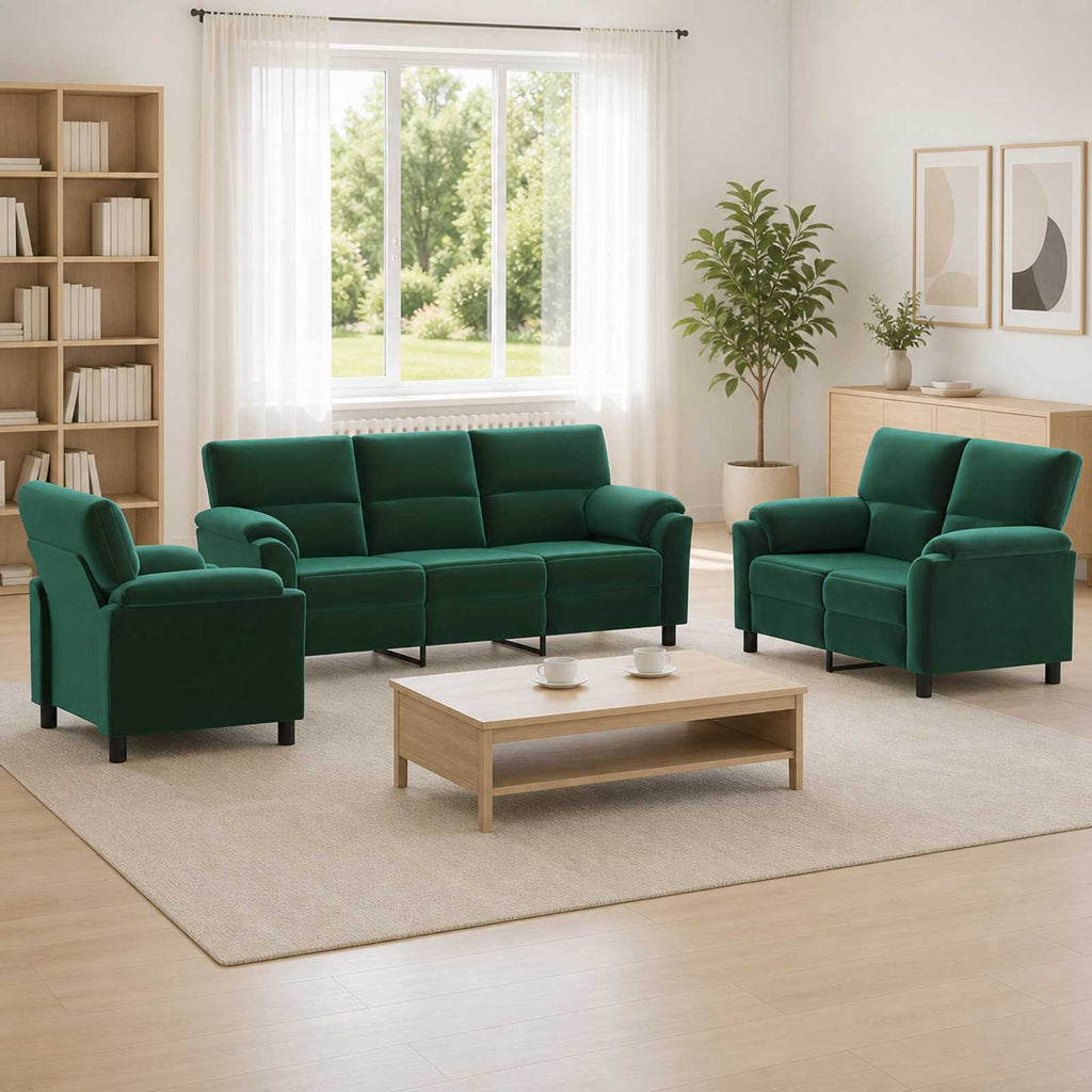 vidaXL Zestaw Sof 3 pcs Ciemnozielony Welur