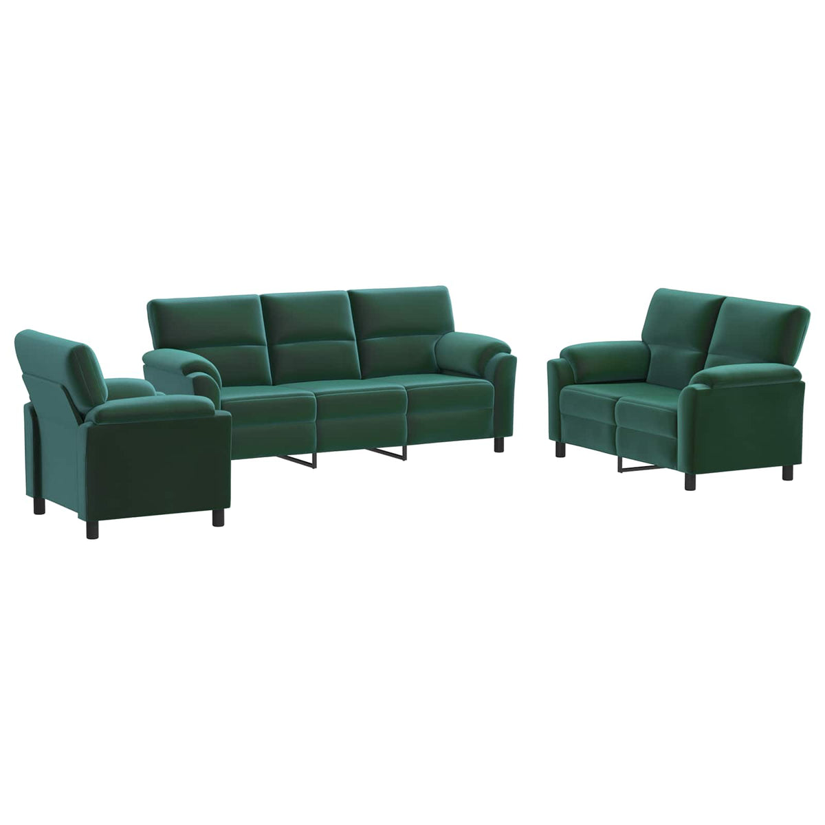 vidaXL Zestaw Sof 3 pcs Ciemnozielony Welur