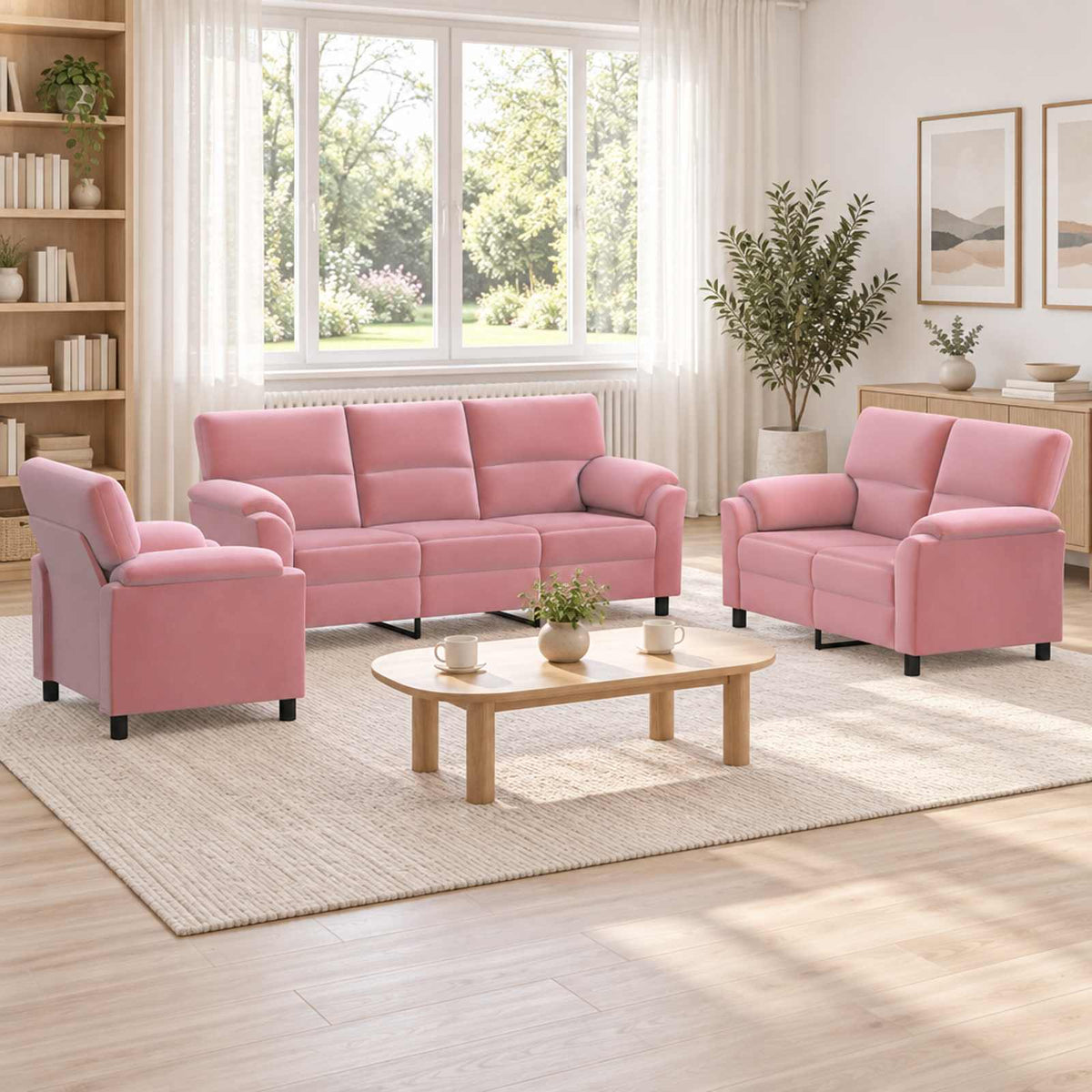 vidaXL Zestaw Sof 3 pcs różowy Welur