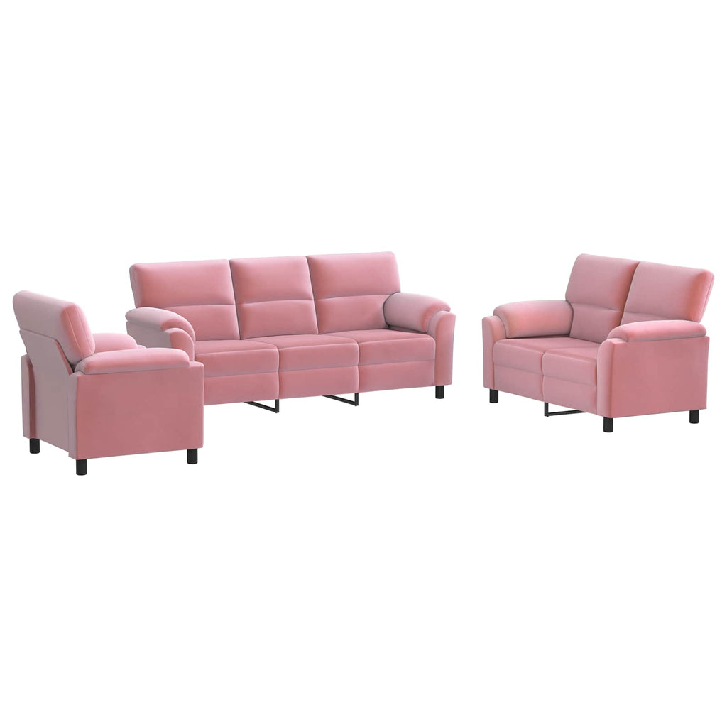 vidaXL Zestaw Sof 3 pcs różowy Welur