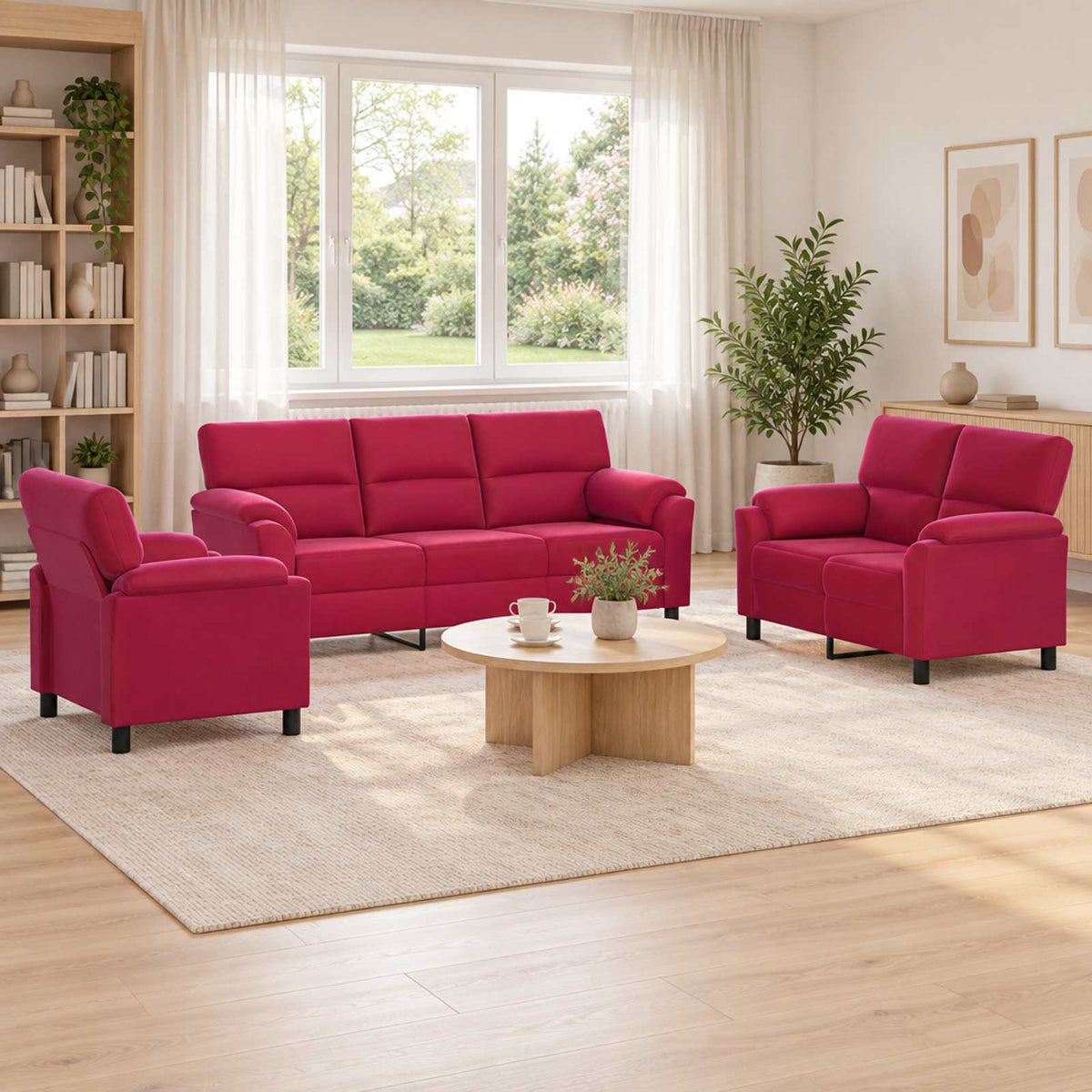 vidaXL Zestaw Sof 3 pcs Czerwone wino Welur