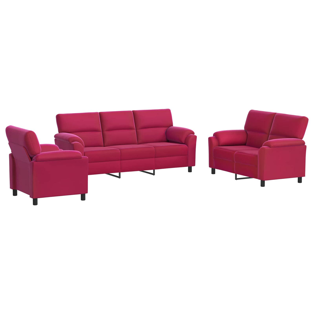 vidaXL Zestaw Sof 3 pcs Czerwone wino Welur