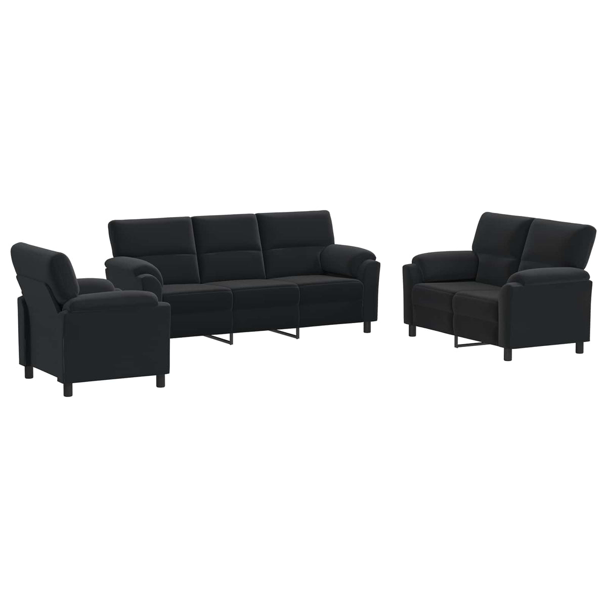 vidaXL Zestaw Sof 3 pcs Czarny Welur