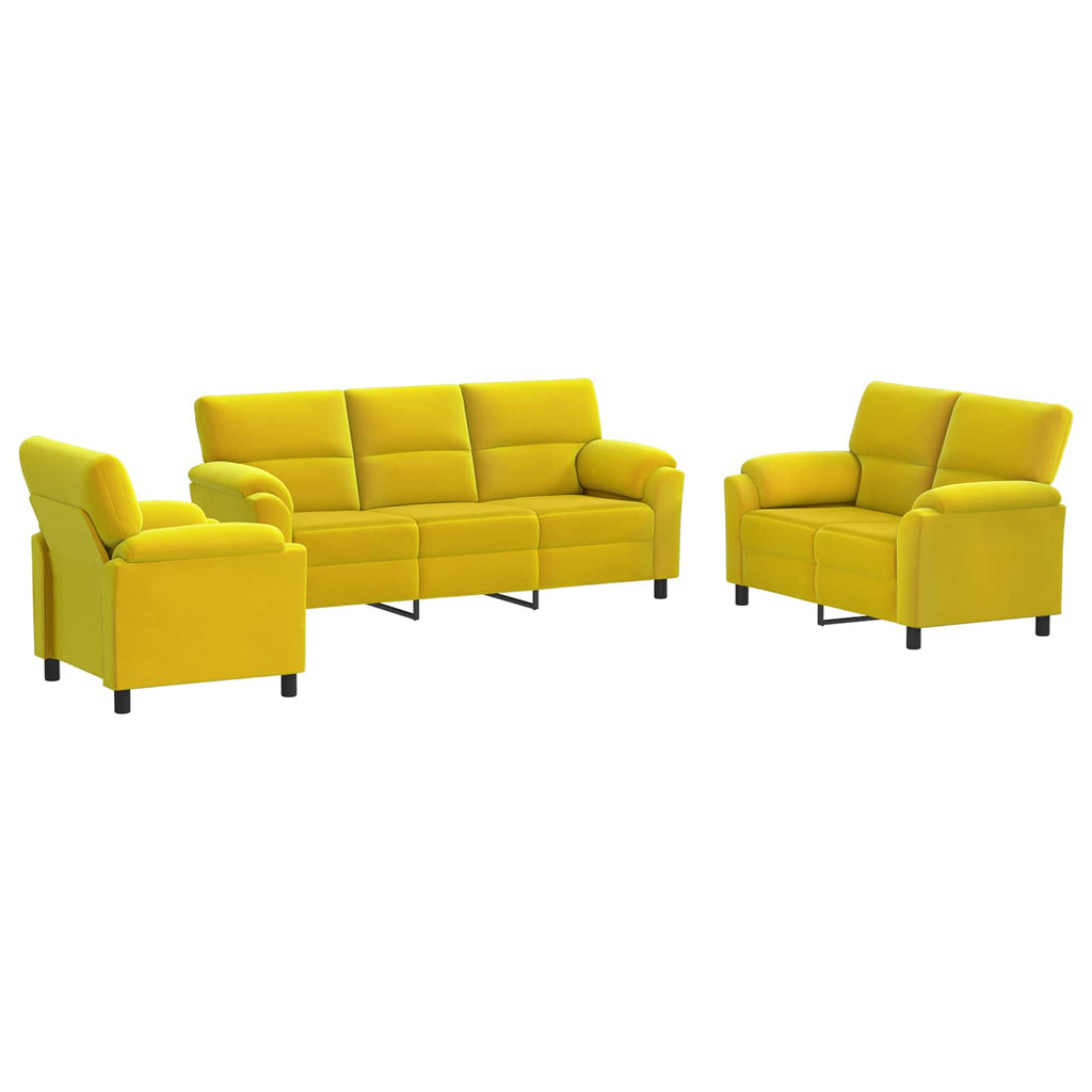 vidaXL Zestaw Sof 3 pcs żółty Welur