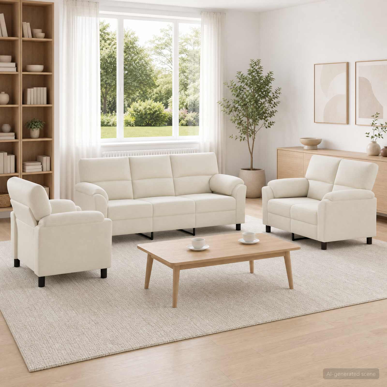 vidaXL Zestaw Sof 3 pcs kremowy Welur