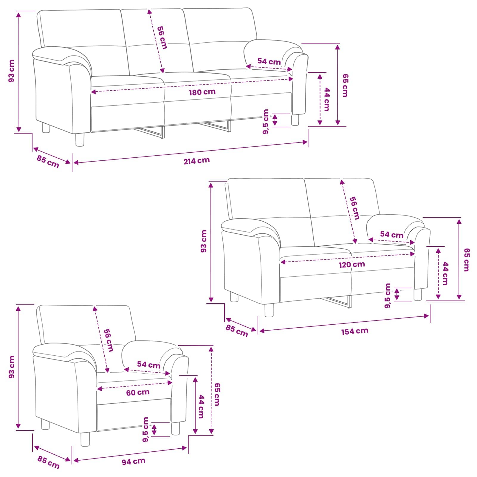 vidaXL Zestaw Sof 3 pcs kremowy Welur