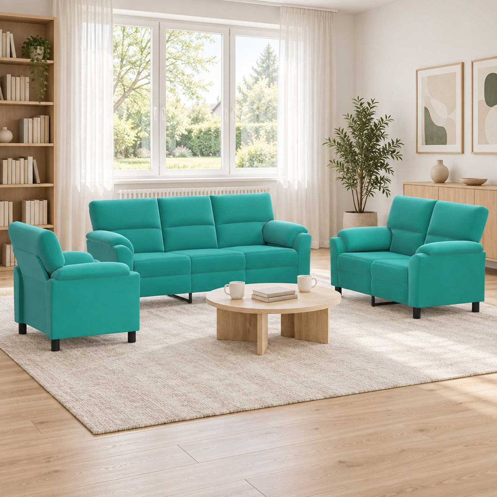 vidaXL Zestaw Sof 3 pcs Turkusowy Welur